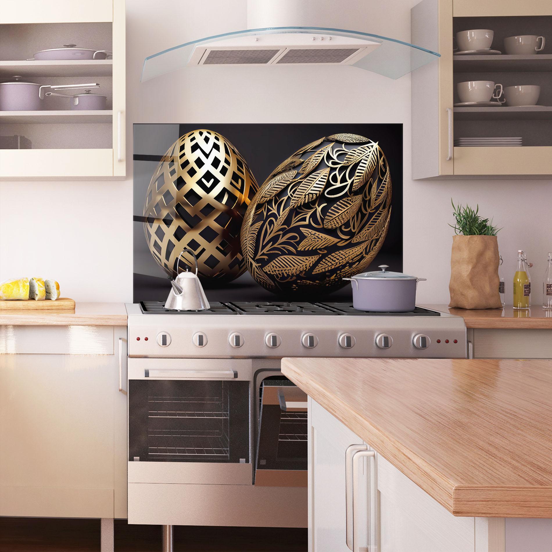 Panou Sticla Bucatarie Black Golden Eggs mockup 1