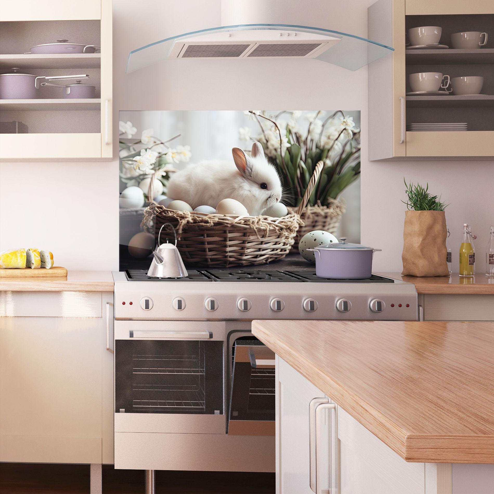 Panou Sticla Bucatarie Cute White Easter Eggs mockup 1