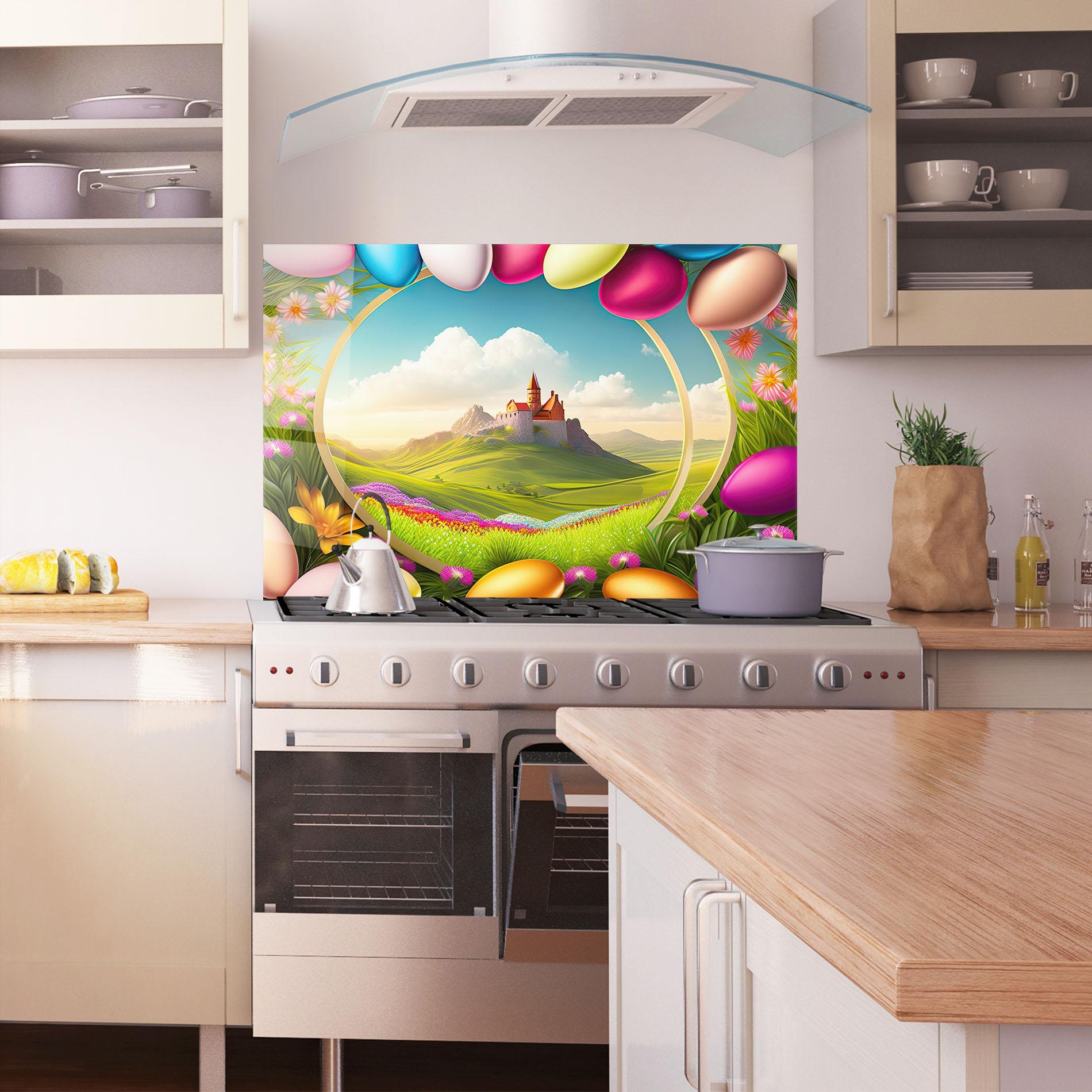 Panou Sticla Bucatarie Easter Eggs Castle mockup 1