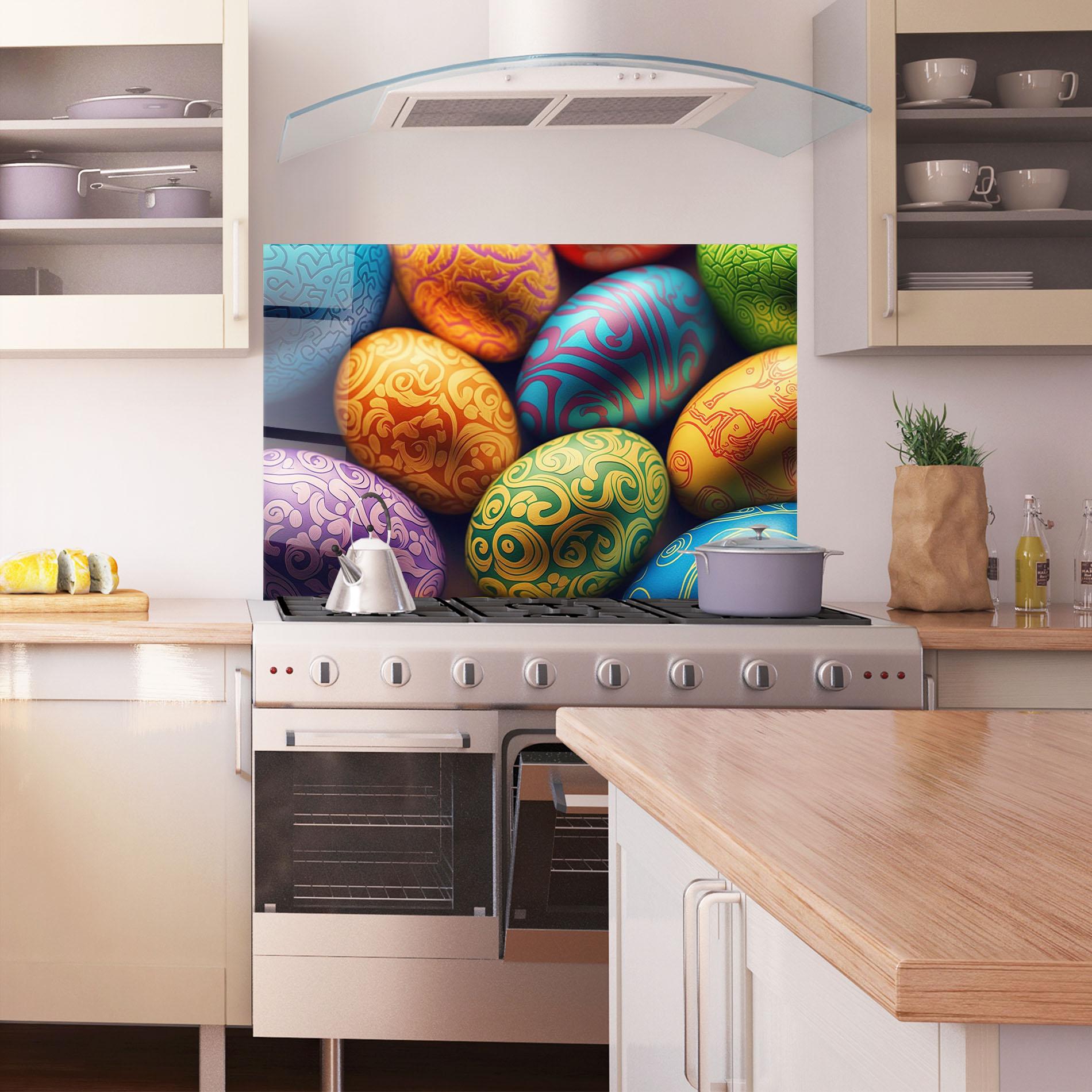 Panou Sticla Bucatarie Orange Green Easter Eggs mockup 1