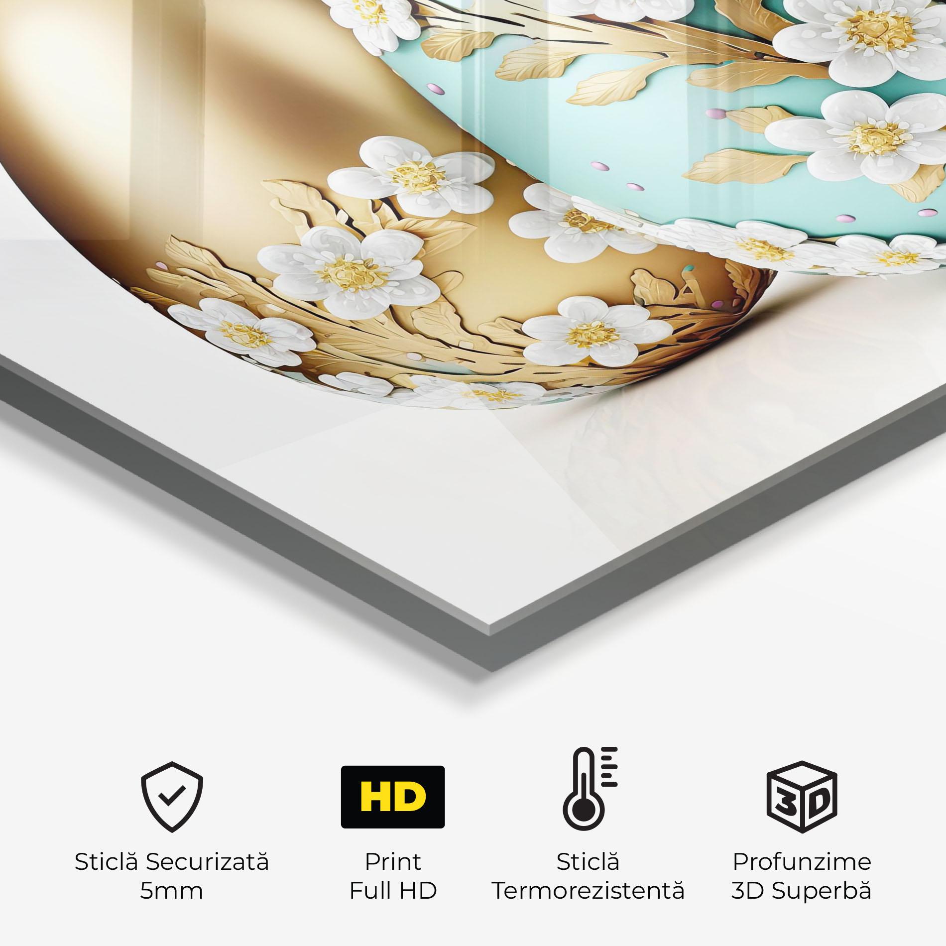 Panou Sticla Bucatarie Gold Blue Easter Eggs mockup 2