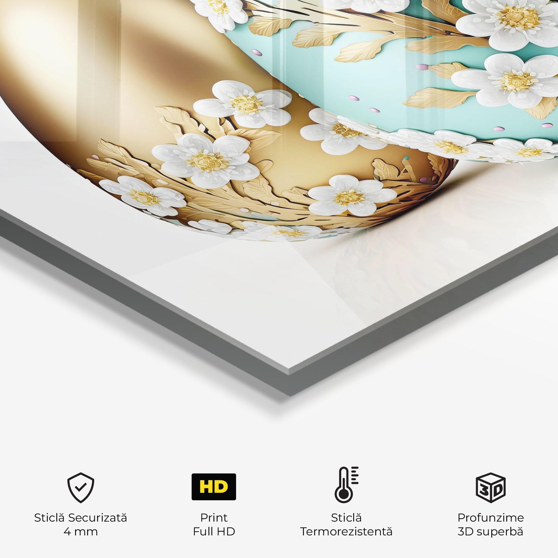 Panou Sticla Bucatarie Gold Blue Easter Eggs mockup 2