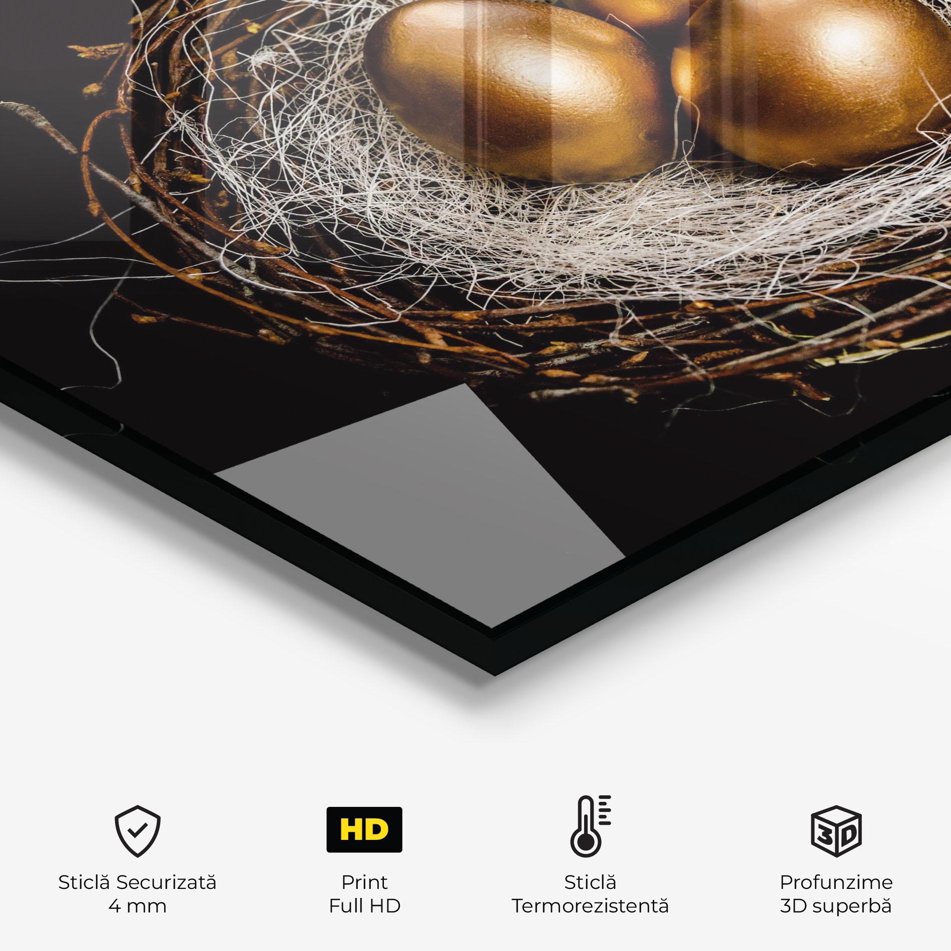 Panou Sticla Bucatarie Pretty Golden Easter Eggs mockup 2