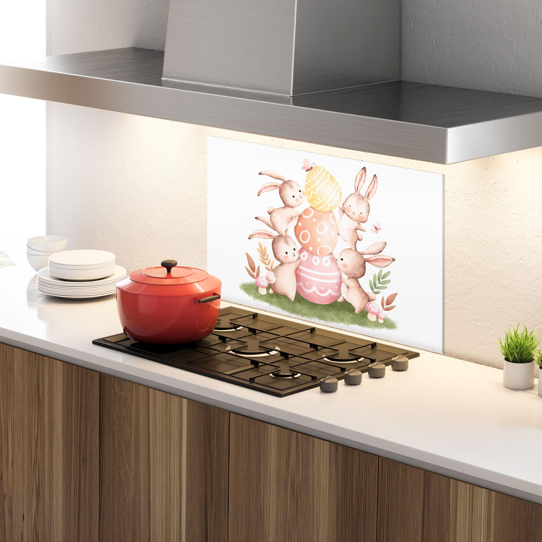 Panou Sticla Bucatarie Bunny Playing mockup 4