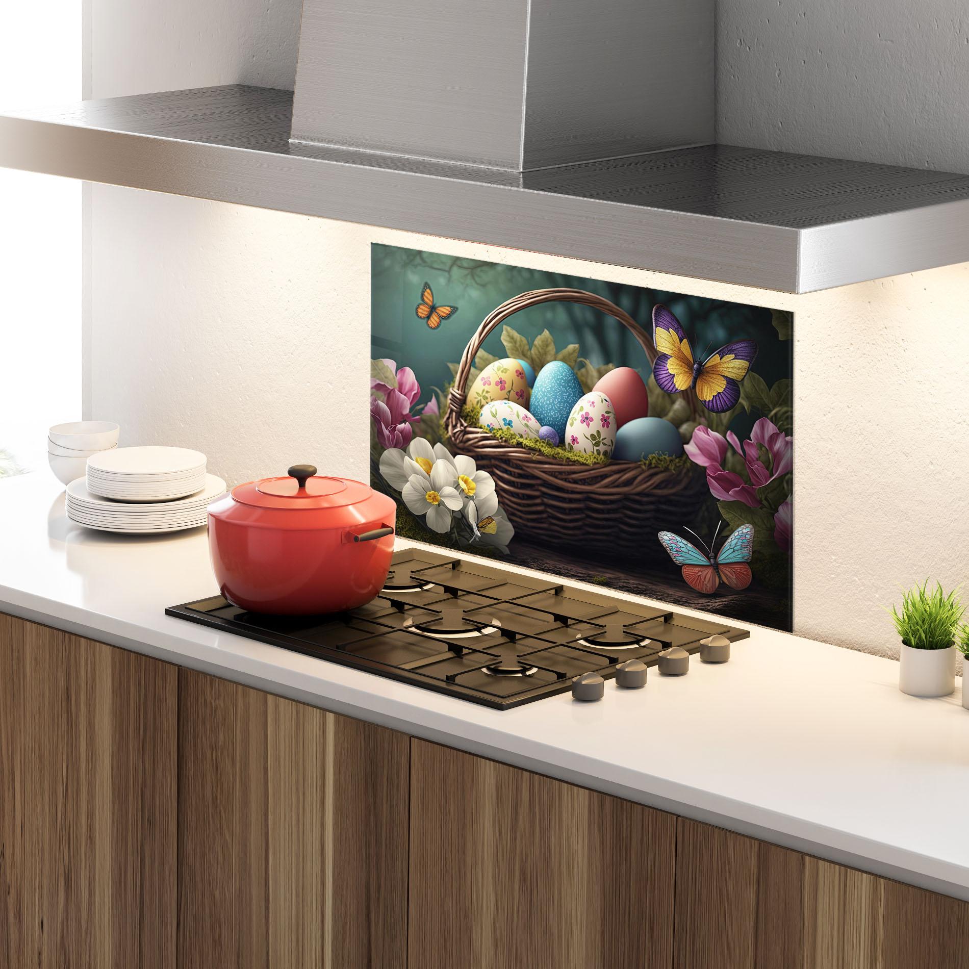 Panou Sticla Bucatarie Easter Eggs Butterfly mockup 4