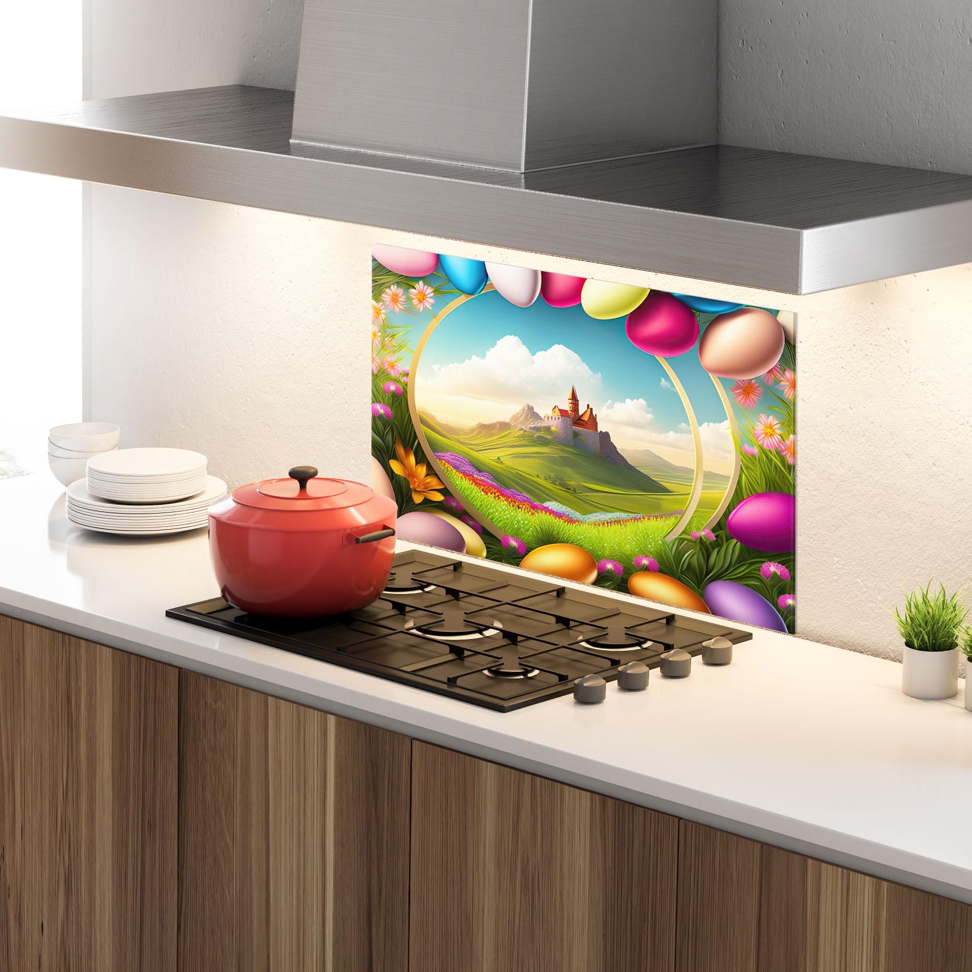 Panou Sticla Bucatarie Easter Eggs Castle mockup 4