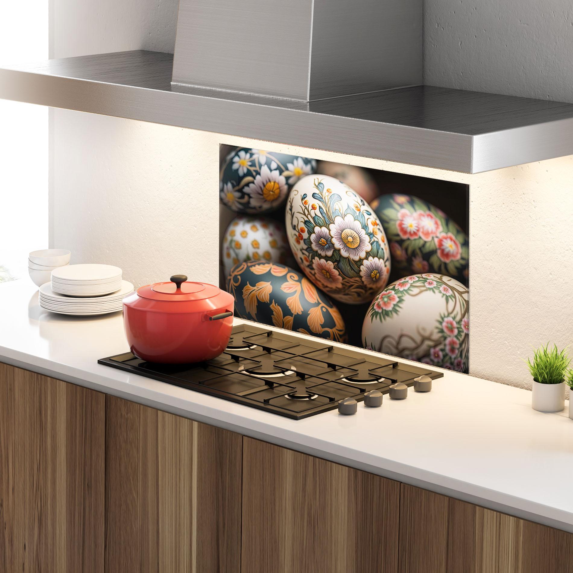 Panou Sticla Bucatarie Floral Painted Eggs mockup 4