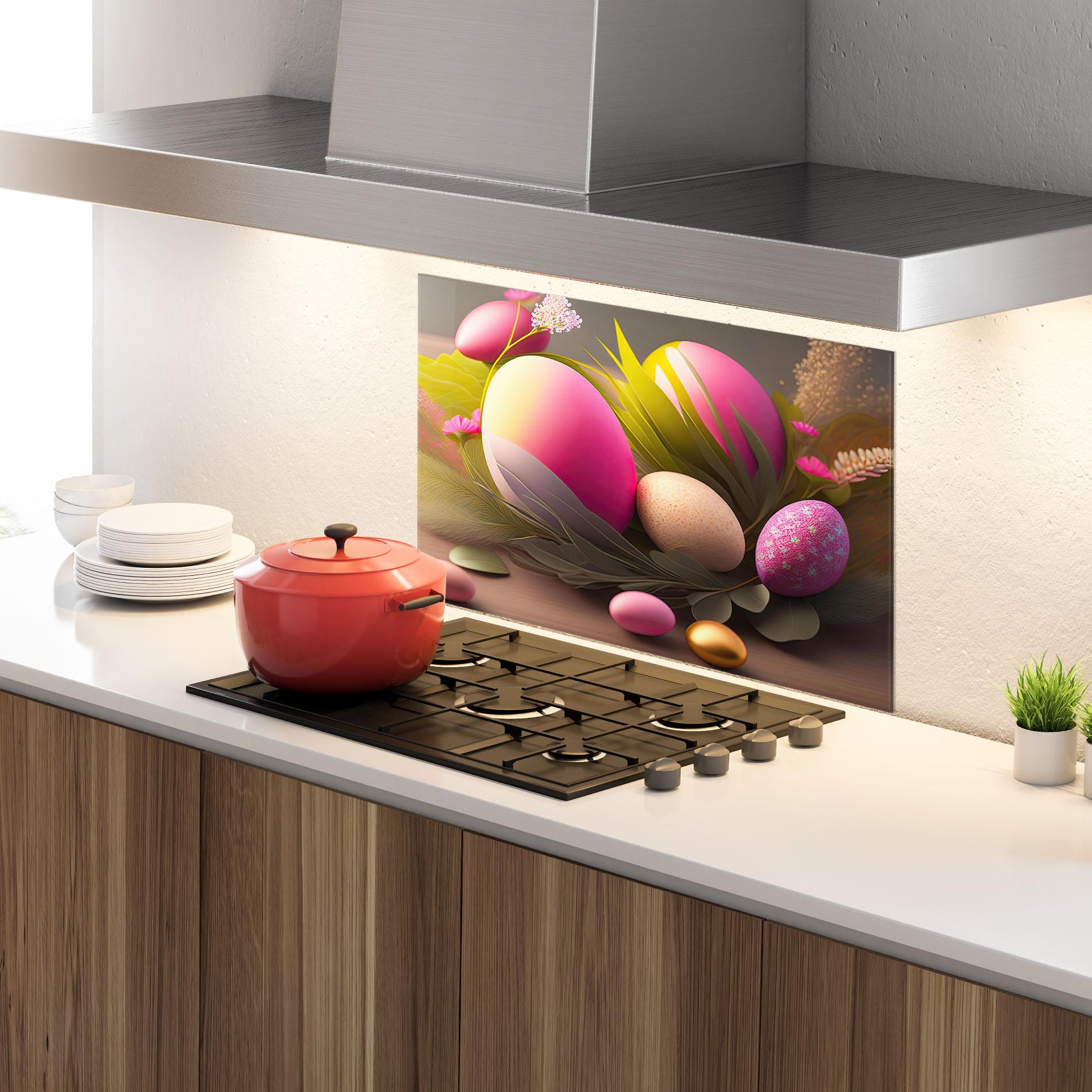 Panou Sticla Bucatarie Pink Easter Eggs mockup 4