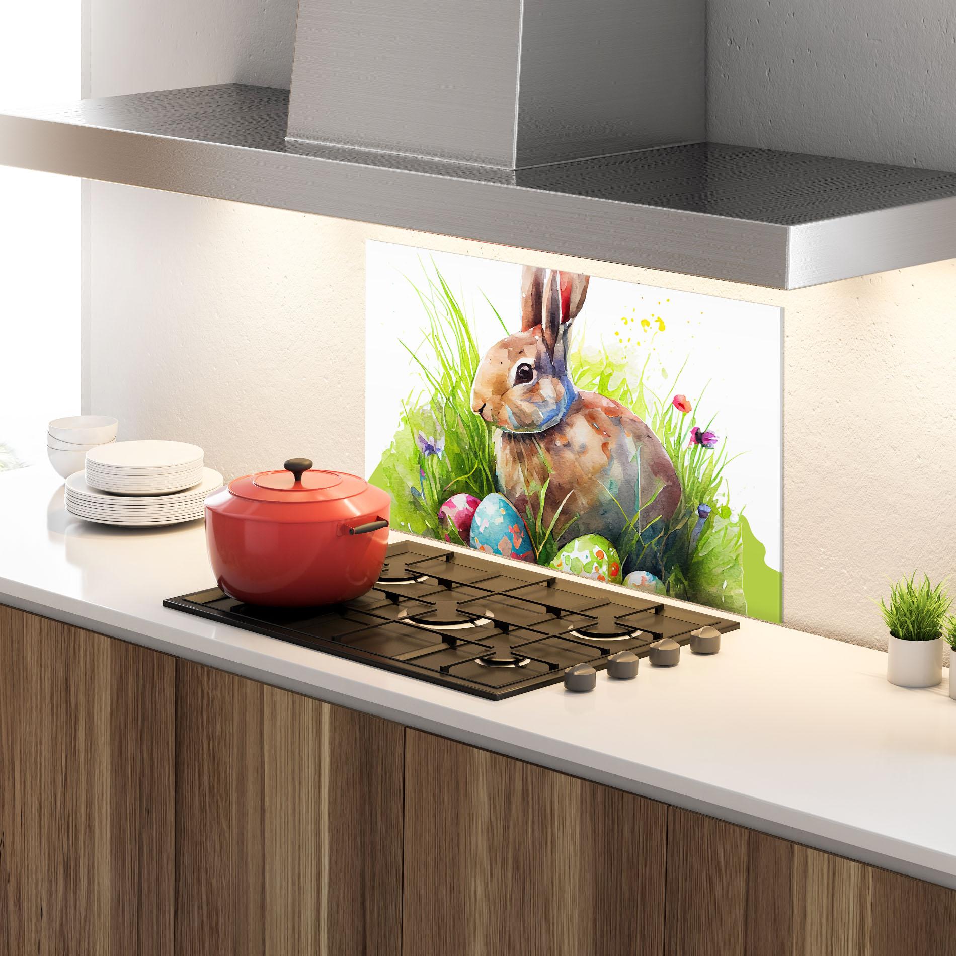 Panou Sticla Bucatarie Rabbit With Eggs mockup 4