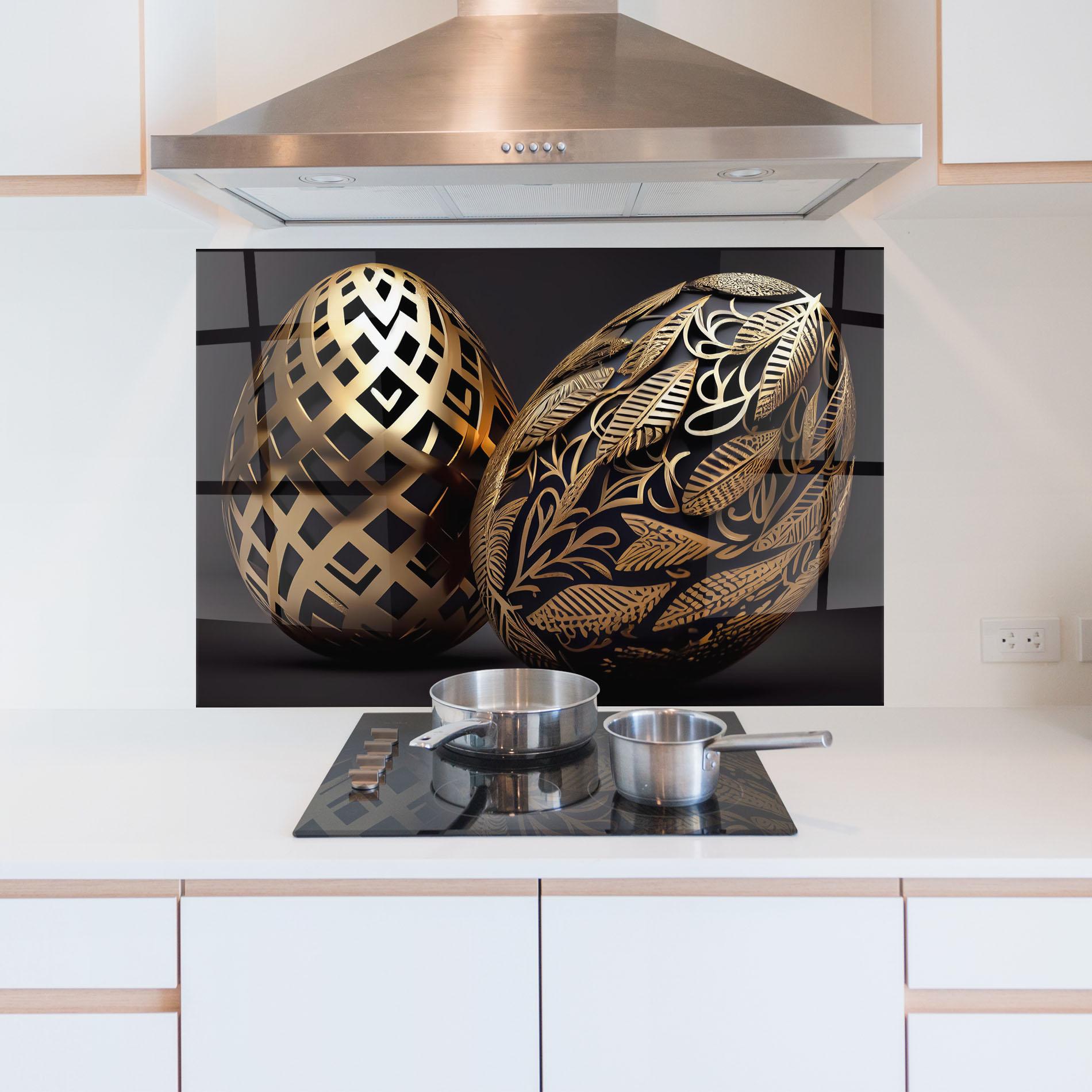 Panou Sticla Bucatarie Black Golden Eggs mockup 5
