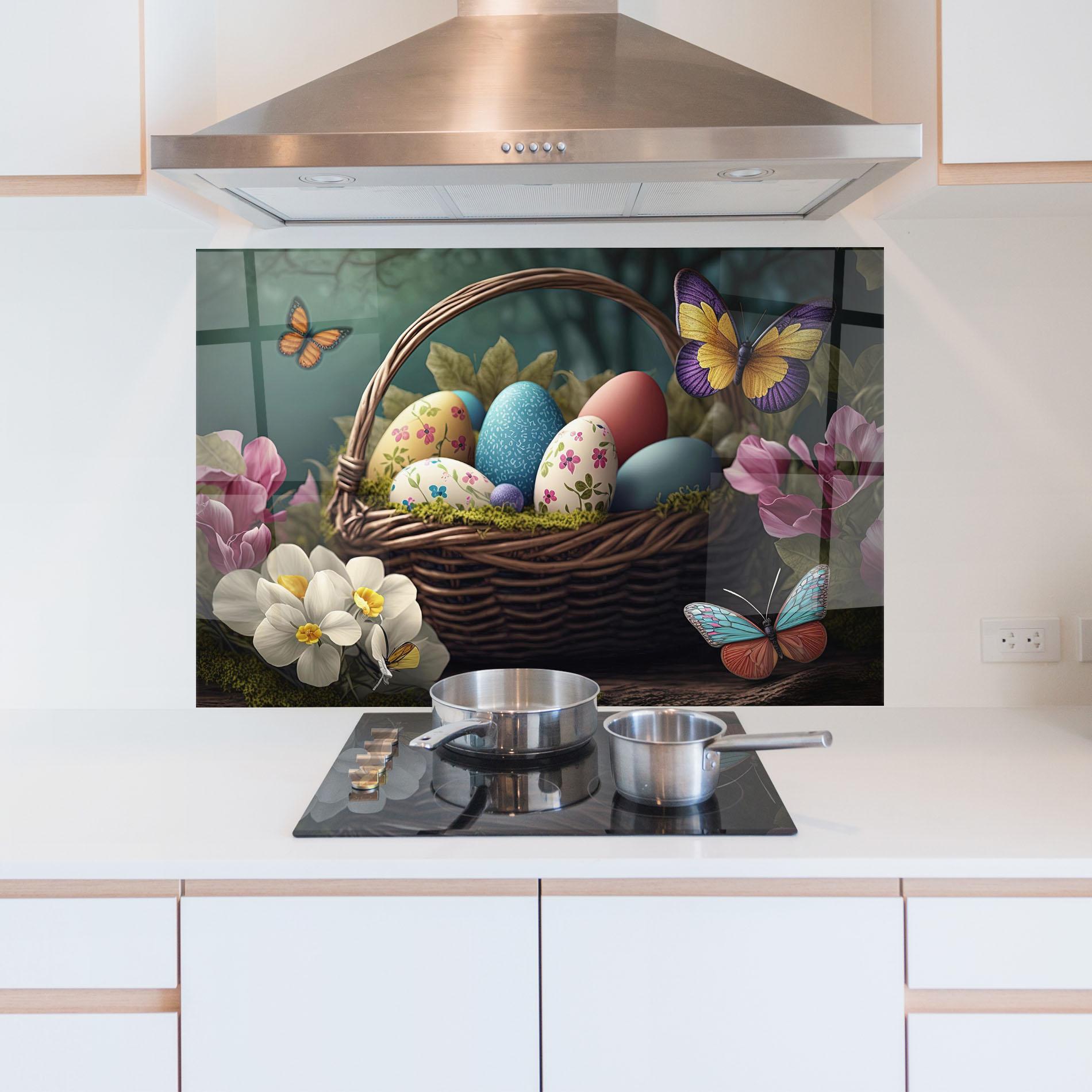 Panou Sticla Bucatarie Easter Eggs Butterfly mockup 5