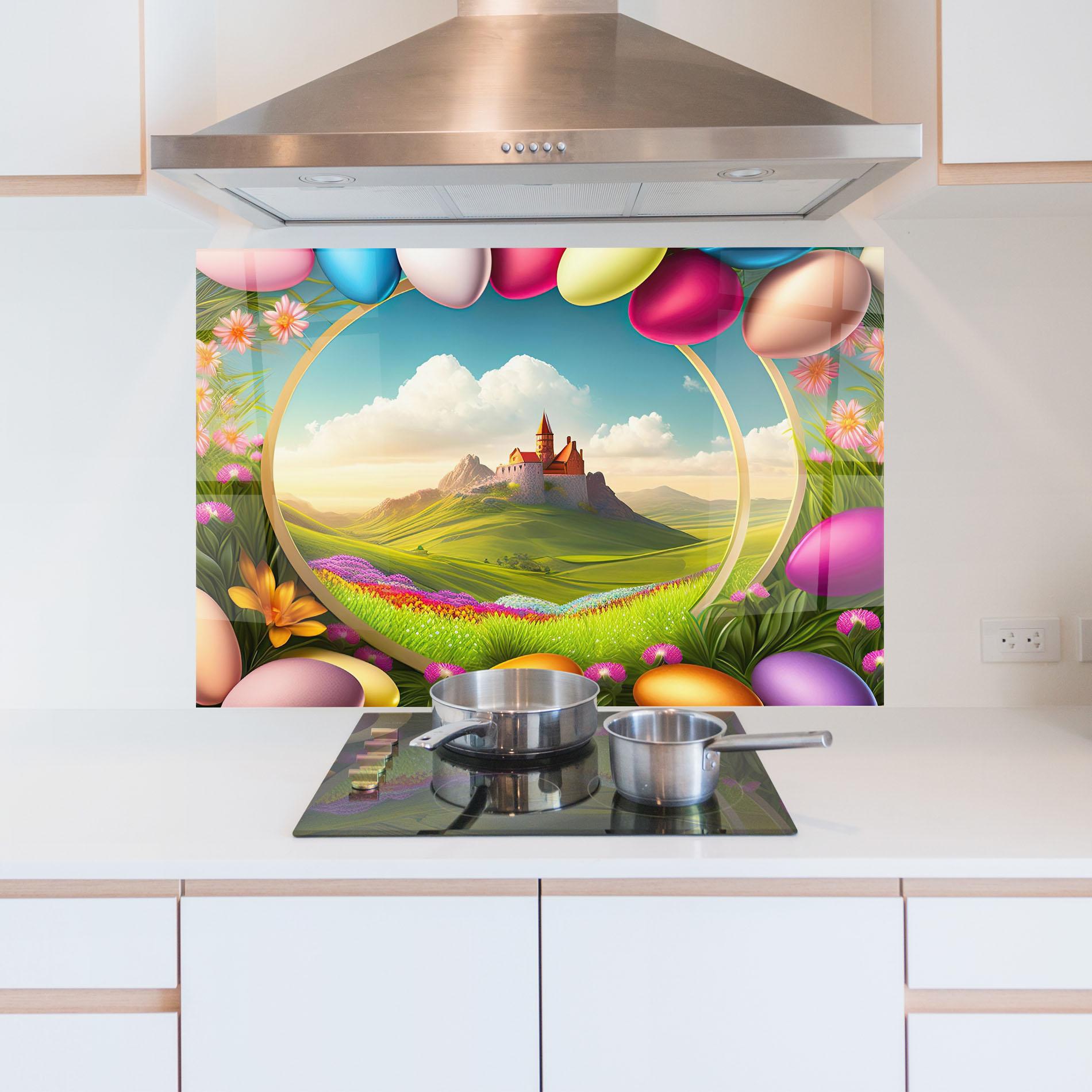 Panou Sticla Bucatarie Easter Eggs Castle mockup 5