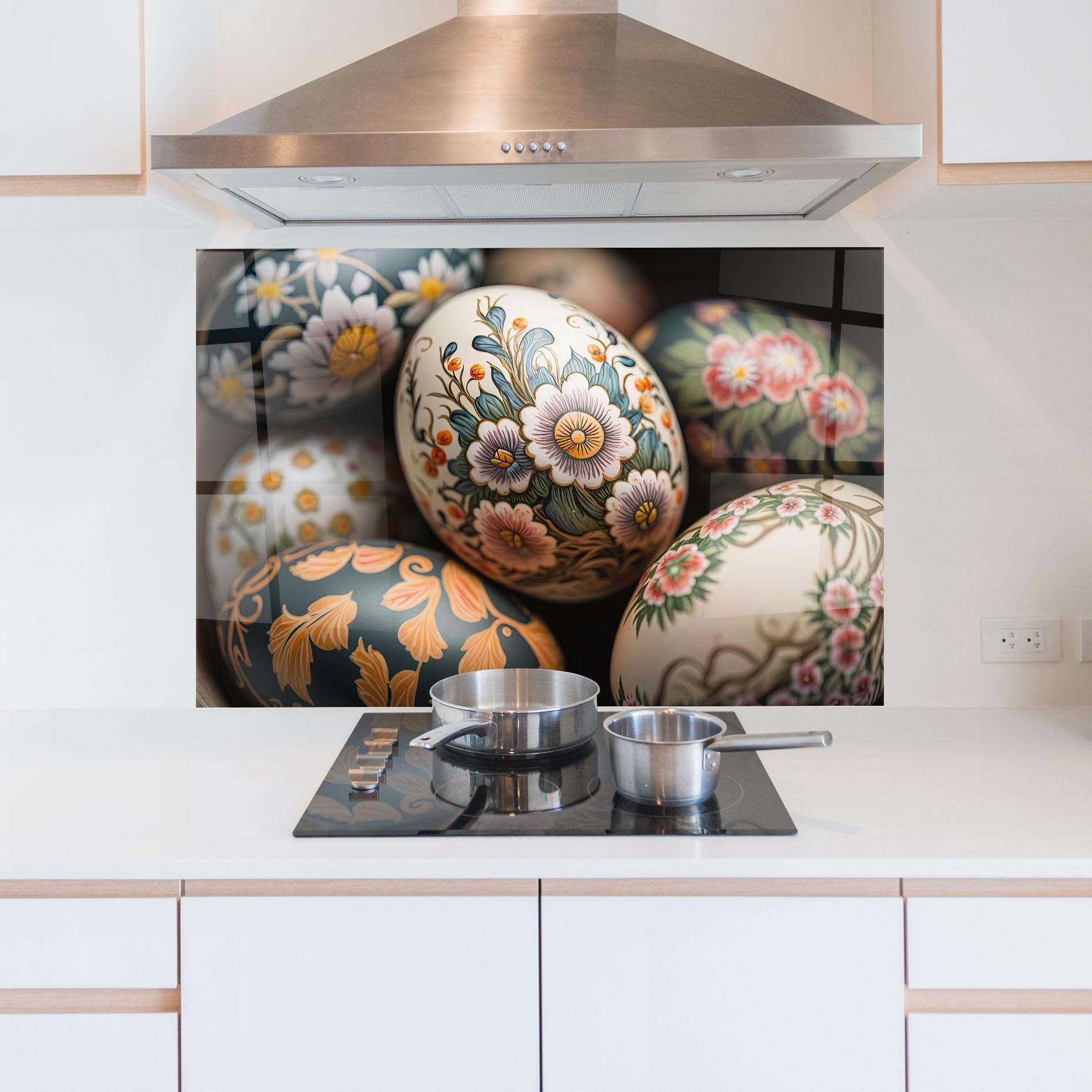 Panou Sticla Bucatarie Floral Painted Eggs mockup 5