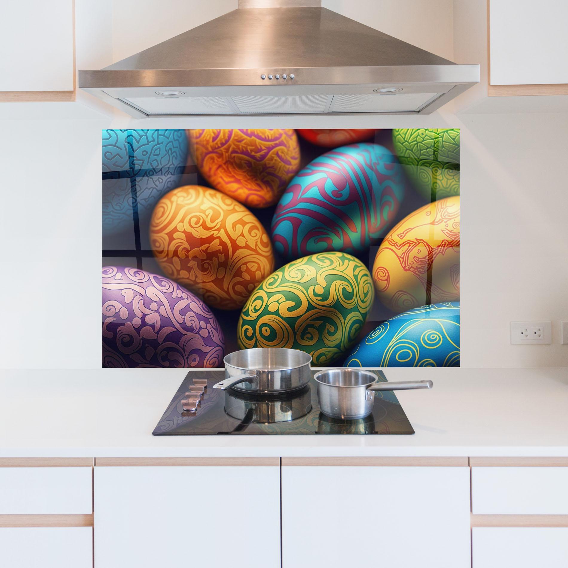 Panou Sticla Bucatarie Orange Green Easter Eggs mockup 5