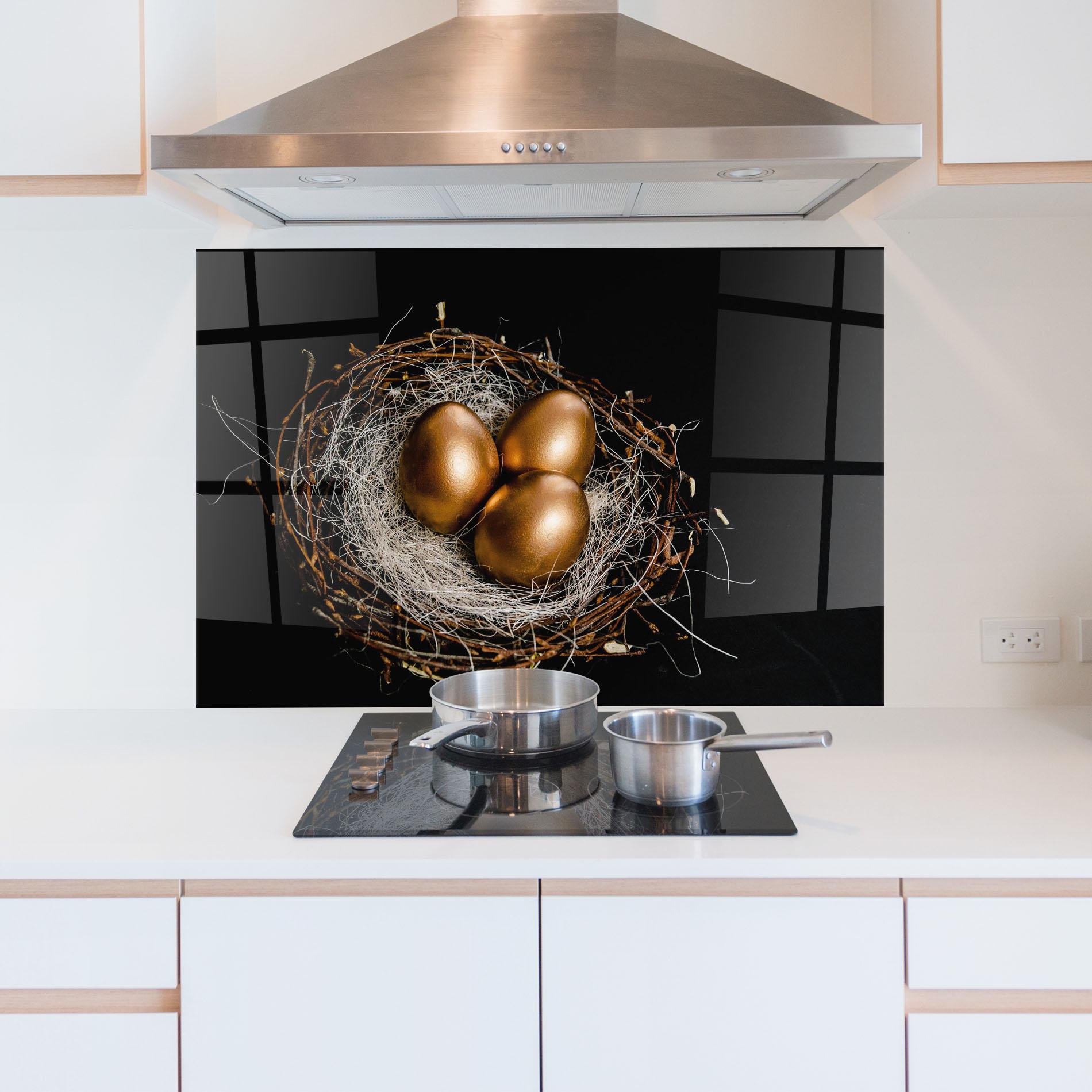 Panou Sticla Bucatarie Pretty Golden Easter Eggs mockup 5