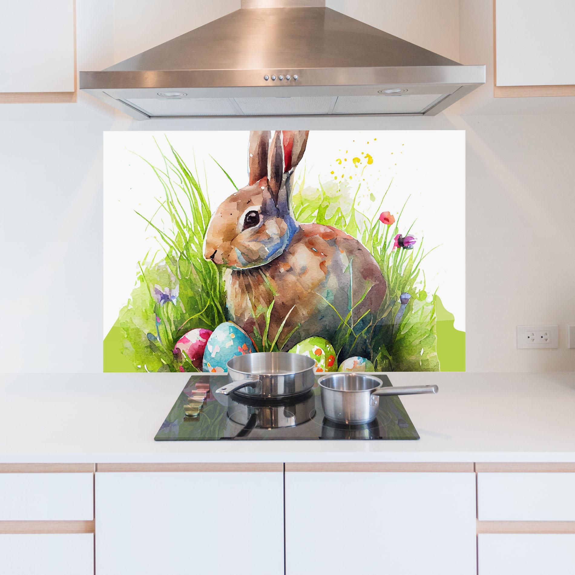 Panou Sticla Bucatarie Rabbit With Eggs mockup 5