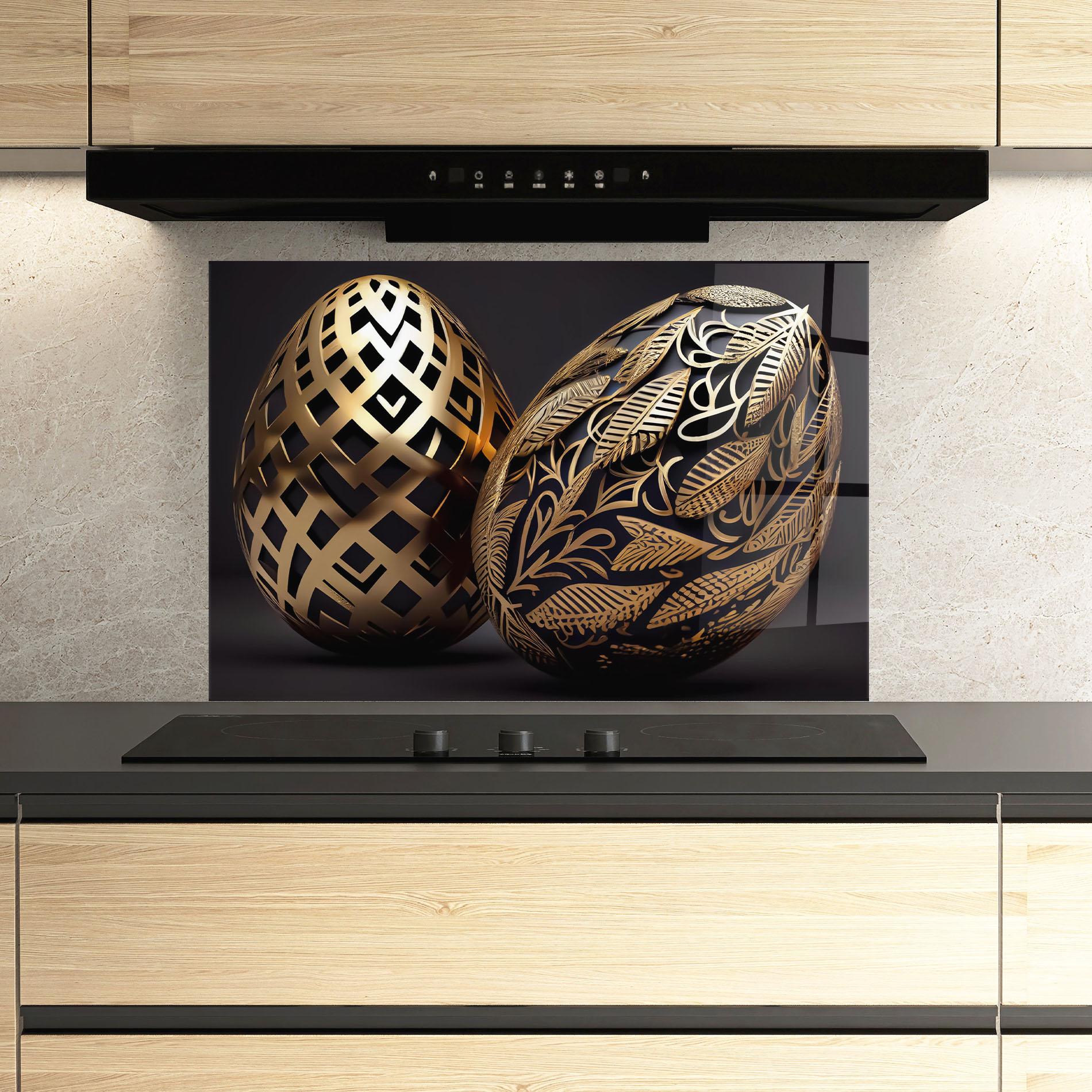 Panou Sticla Bucatarie Black Golden Eggs mockup 3
