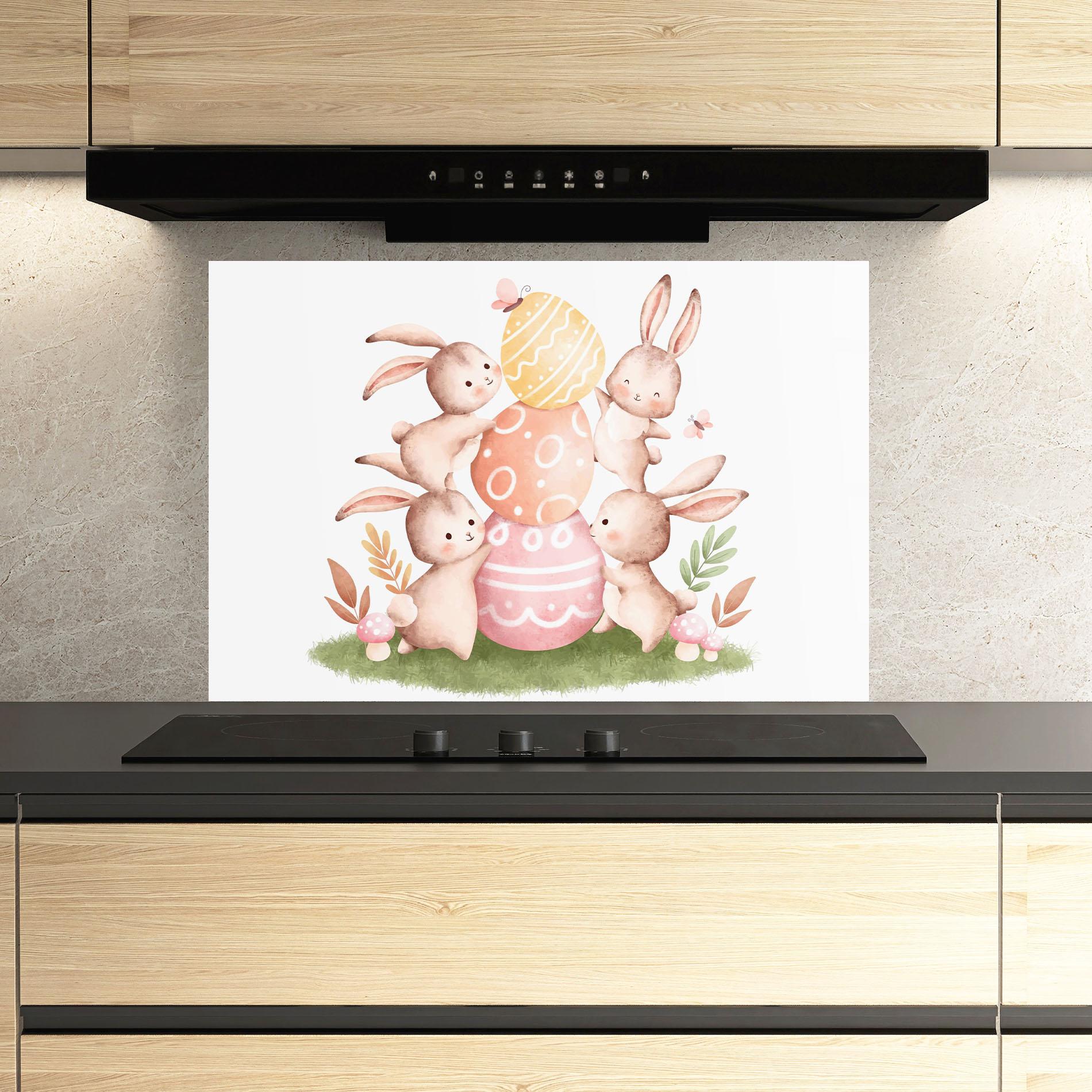 Panou Sticla Bucatarie Bunny Playing mockup 3