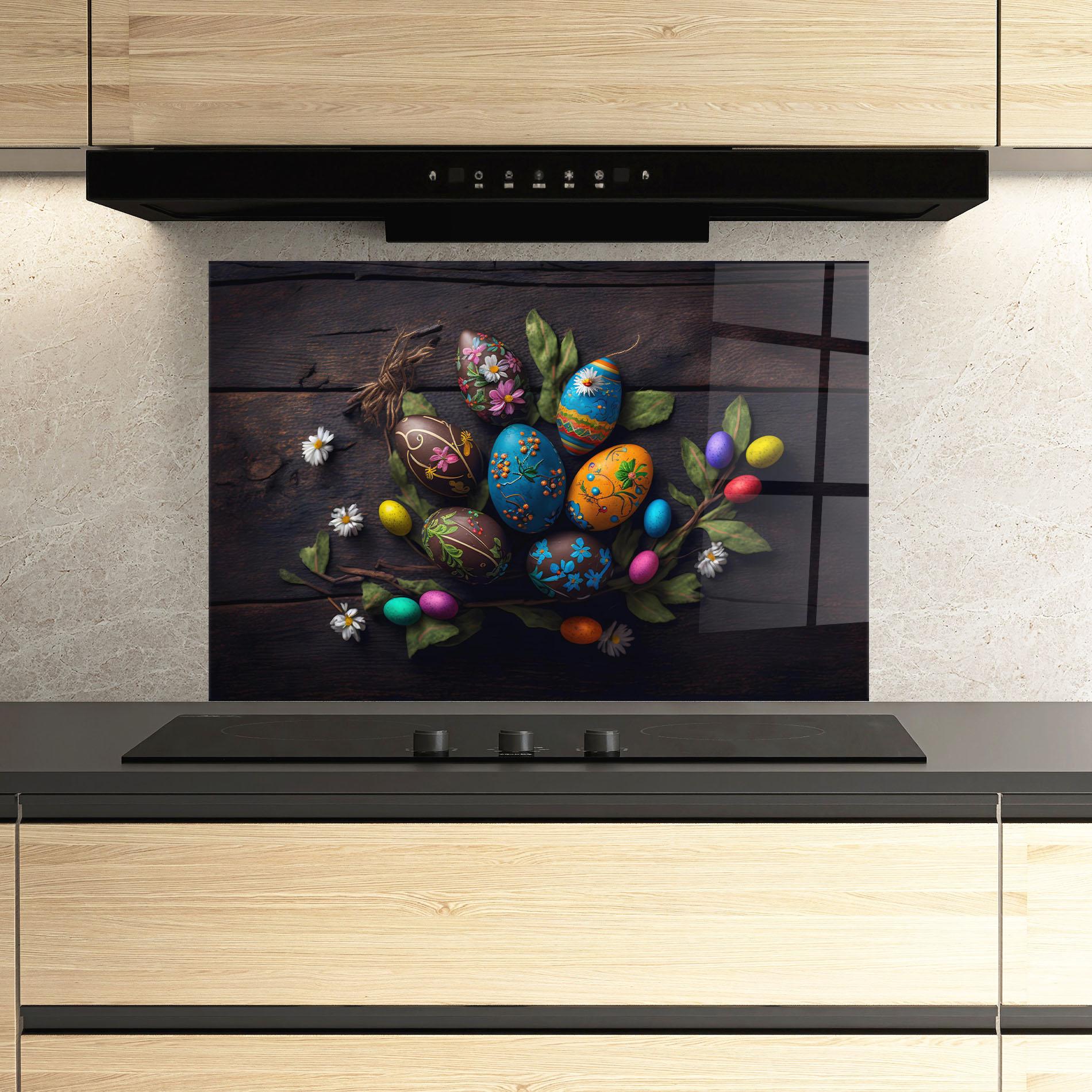 Panou Sticla Bucatarie Colorful Easter Decarations mockup 3