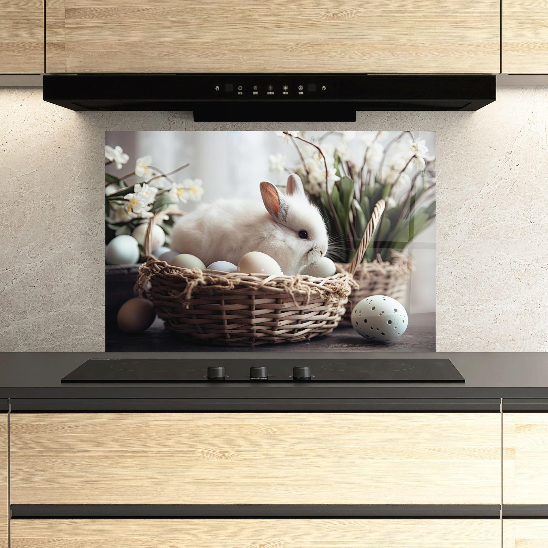 Panou Sticla Bucatarie Cute White Easter Eggs mockup 3