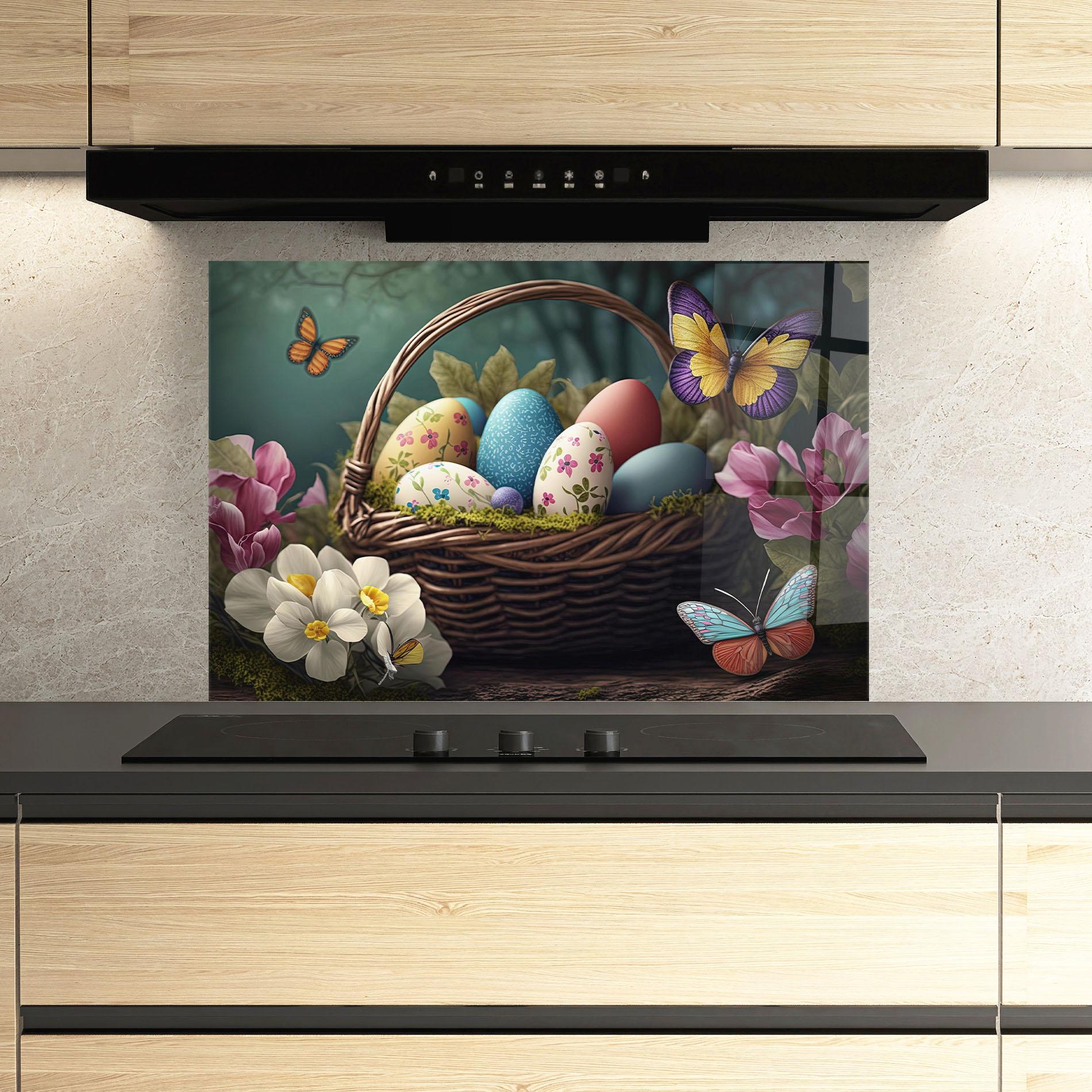 Panou Sticla Bucatarie Easter Eggs Butterfly mockup 3