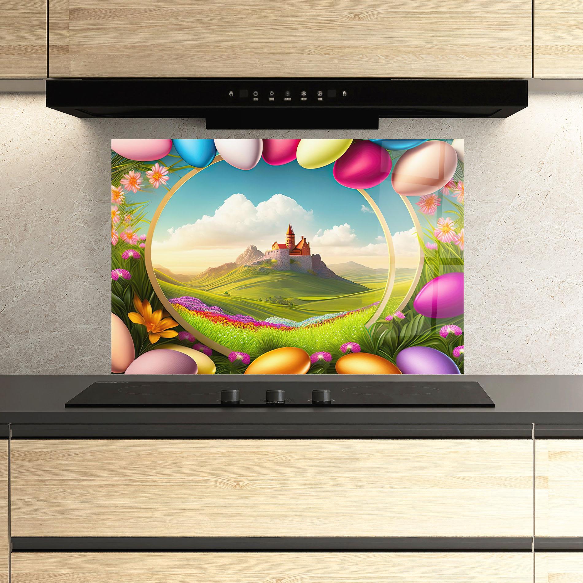 Panou Sticla Bucatarie Easter Eggs Castle mockup 3