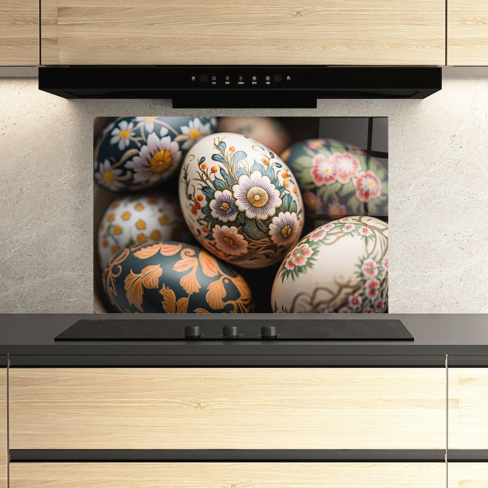 Panou Sticla Bucatarie Floral Painted Eggs mockup 3