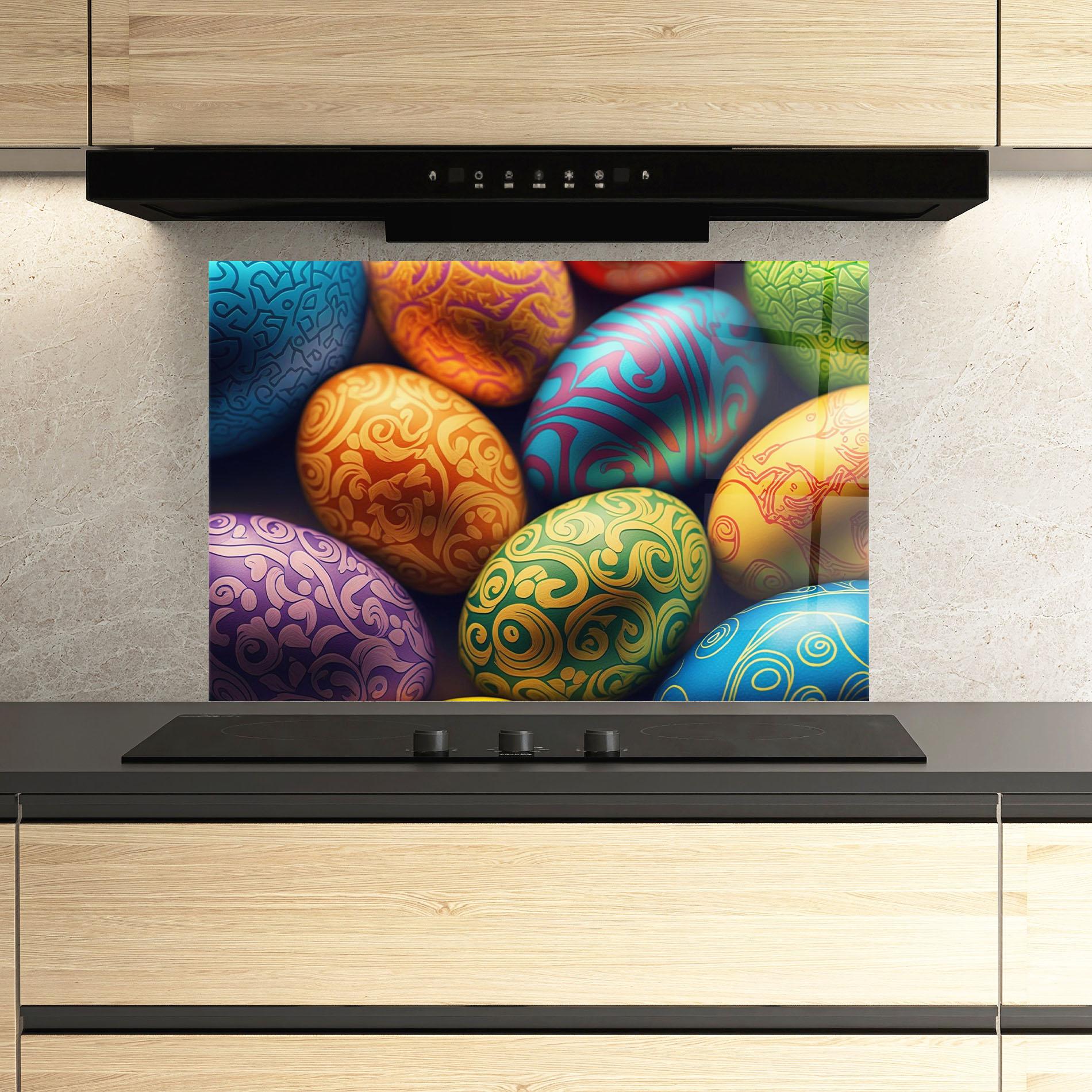 Panou Sticla Bucatarie Orange Green Easter Eggs mockup 3