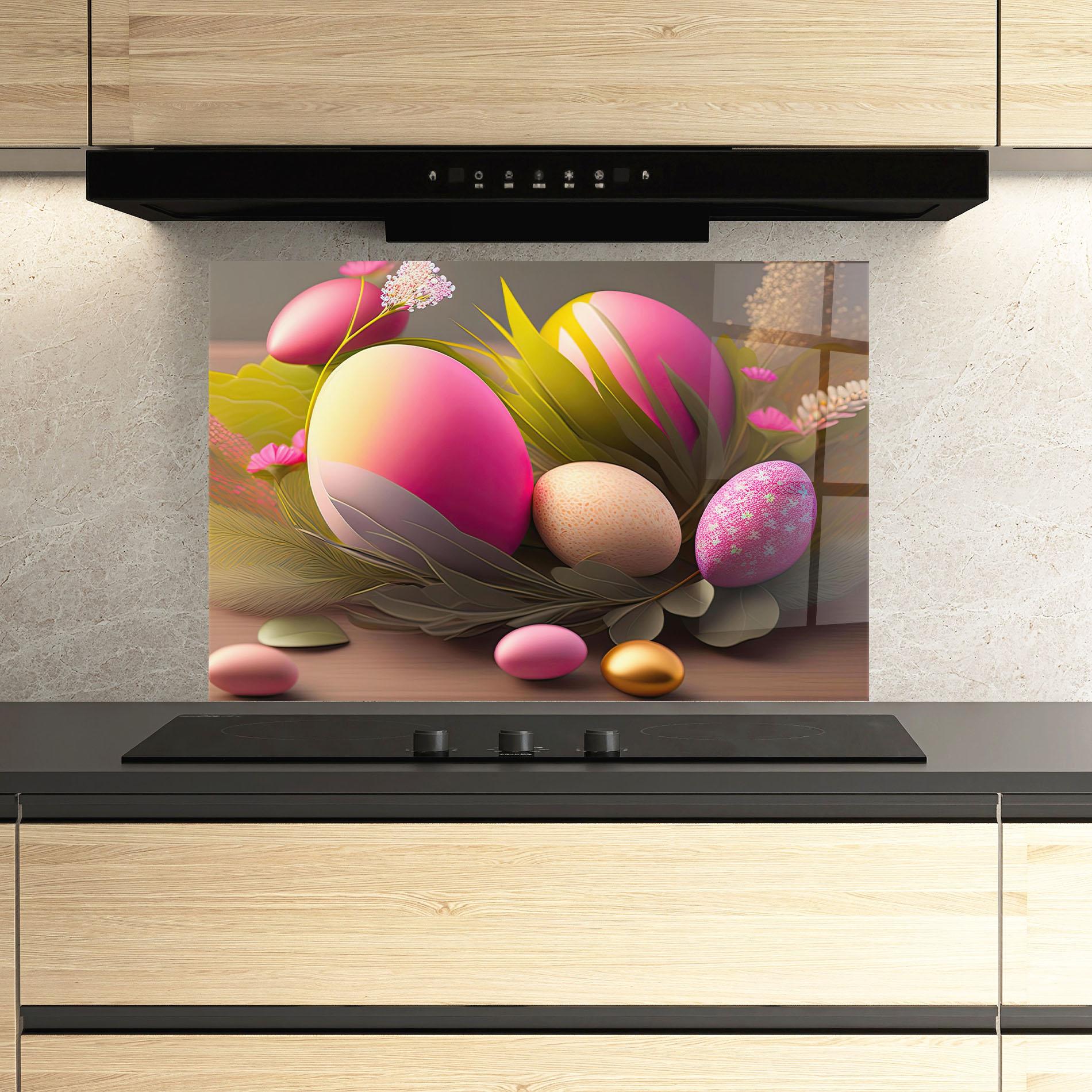 Panou Sticla Bucatarie Pink Easter Eggs mockup 3