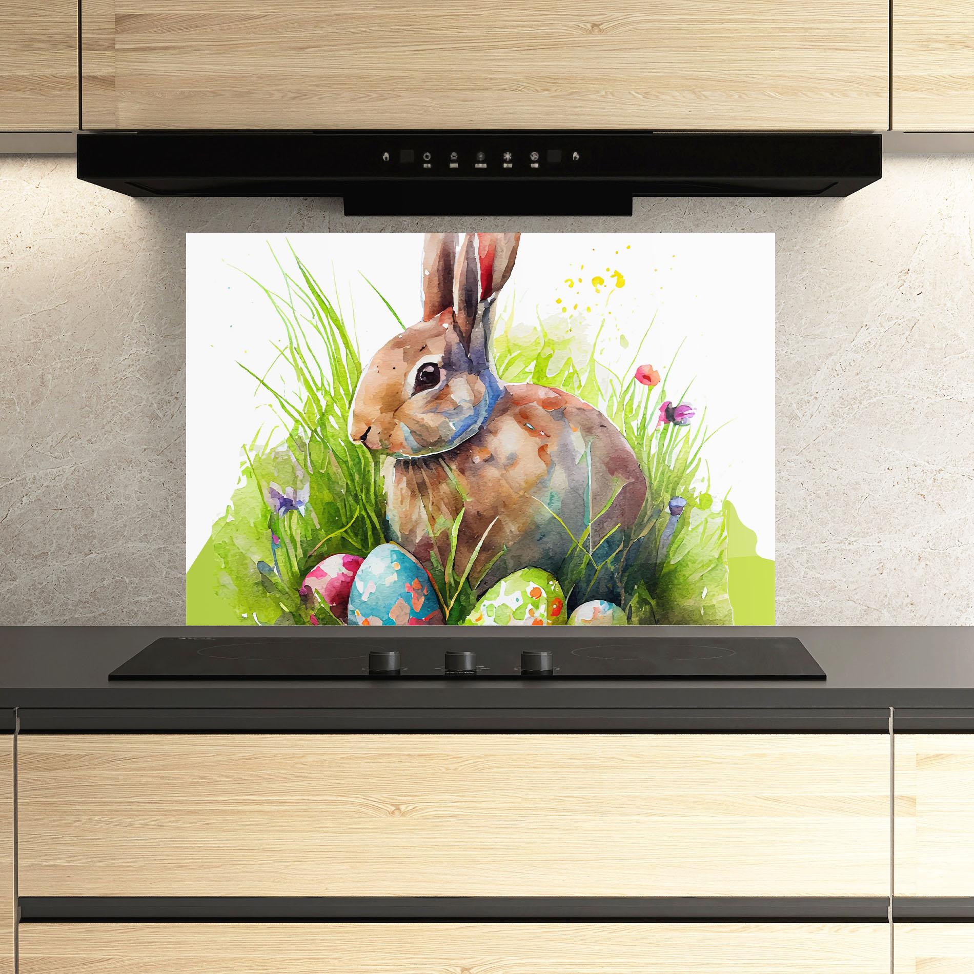 Panou Sticla Bucatarie Rabbit With Eggs mockup 3