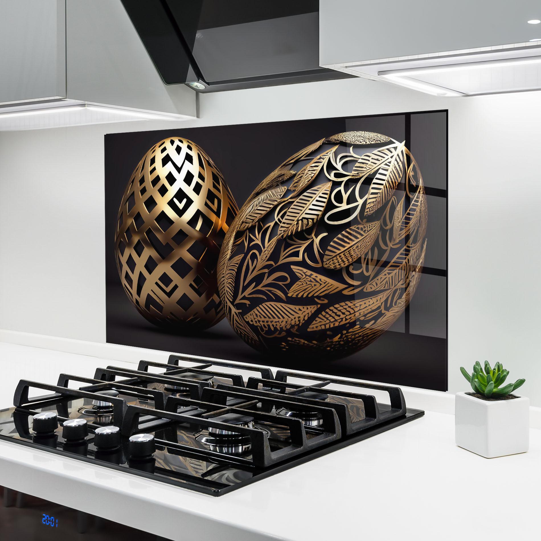 Panou Sticla Bucatarie Black Golden Eggs mockup 6