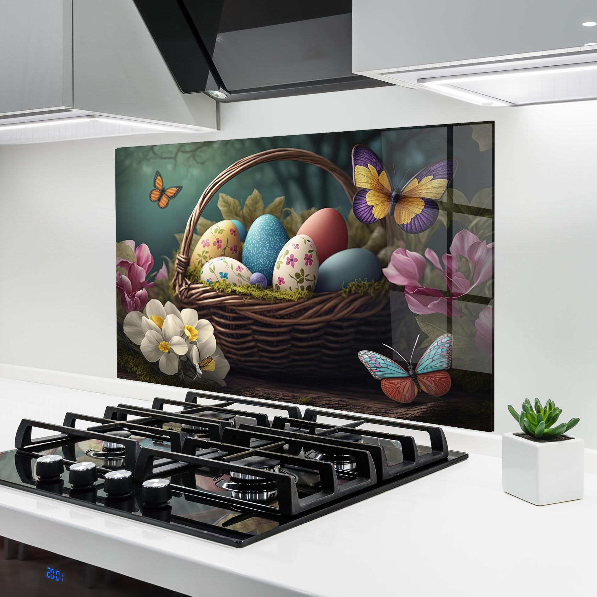 Panou Sticla Bucatarie Easter Eggs Butterfly mockup 6