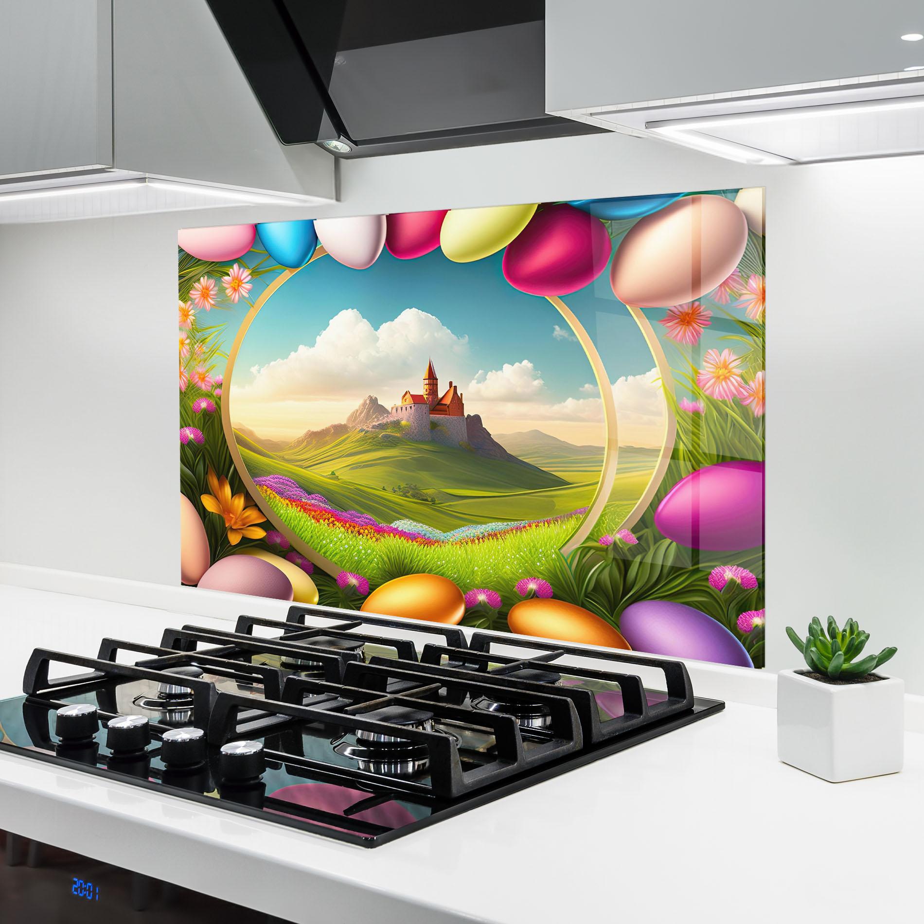 Panou Sticla Bucatarie Easter Eggs Castle mockup 6