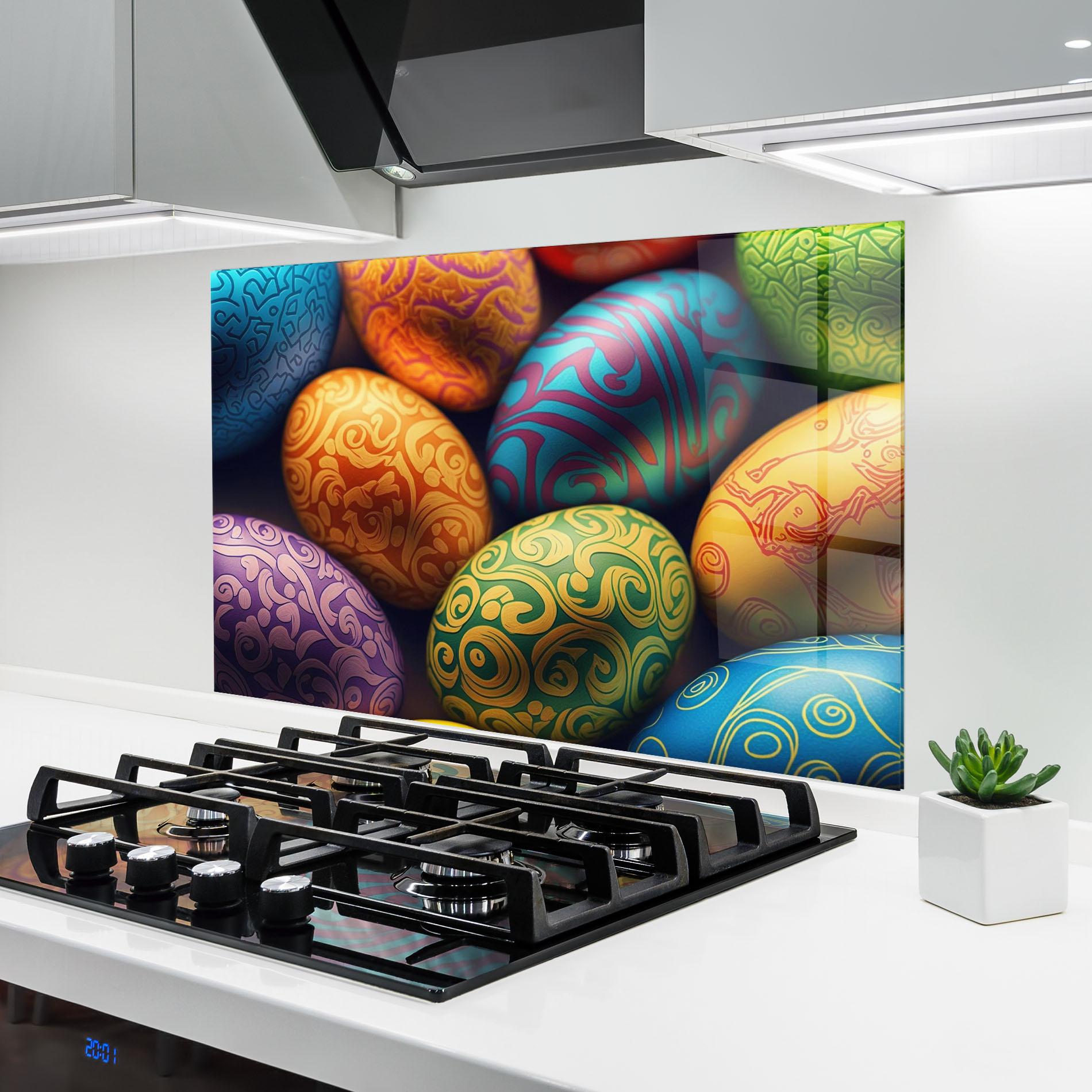 Panou Sticla Bucatarie Orange Green Easter Eggs mockup 6