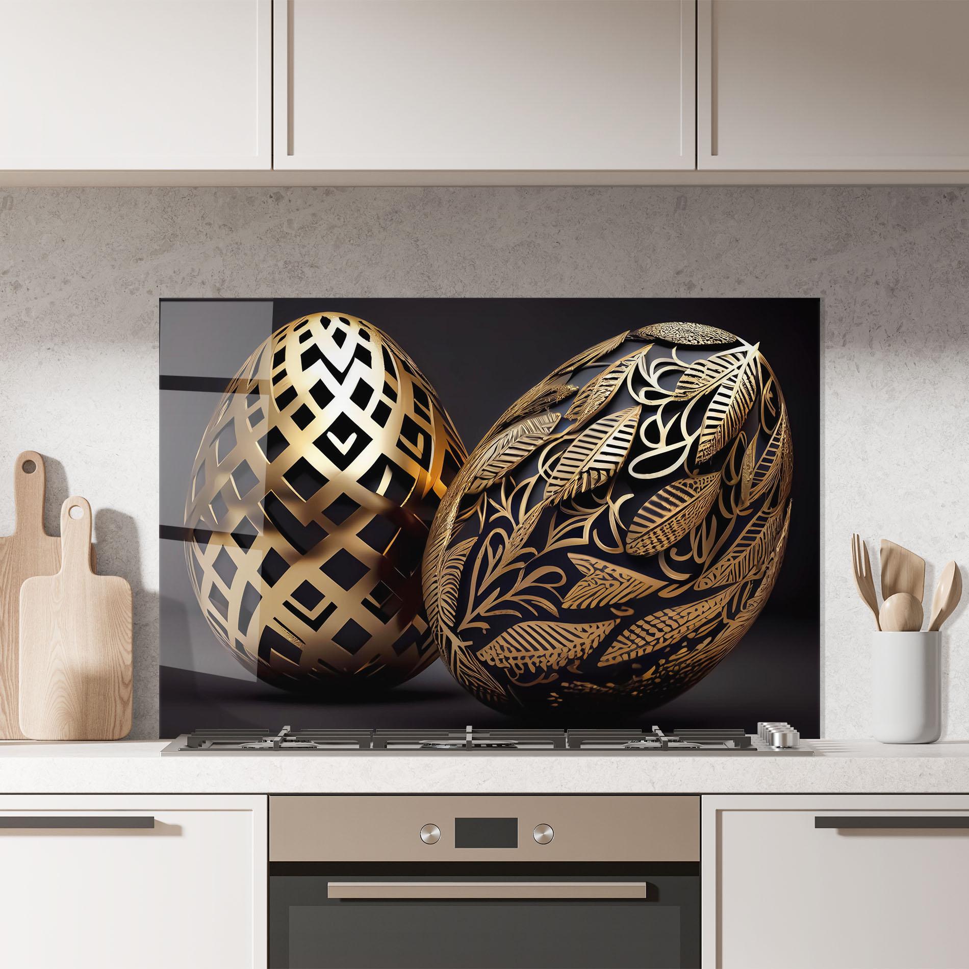 Panou Sticla Bucatarie Black Golden Eggs mockup 7