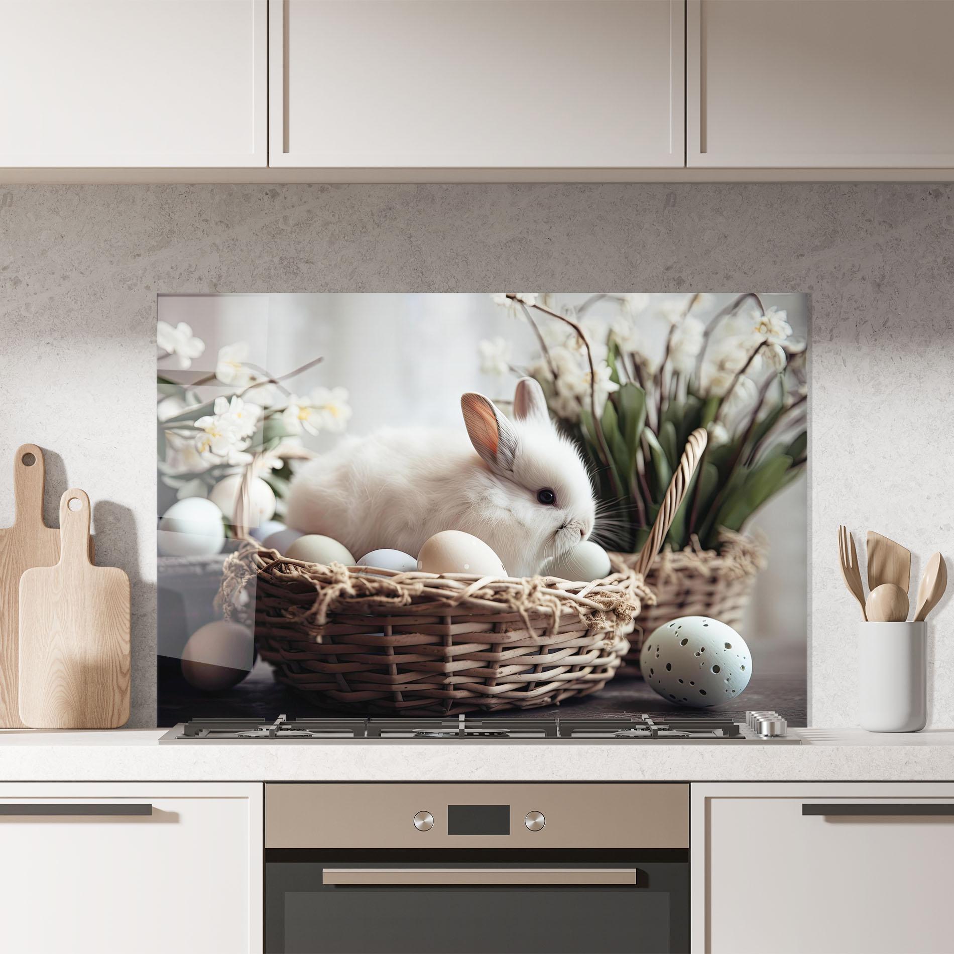 Panou Sticla Bucatarie Cute White Easter Eggs mockup 7