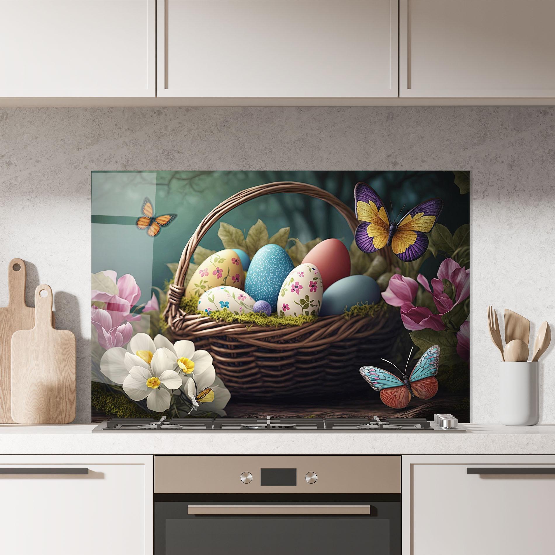 Panou Sticla Bucatarie Easter Eggs Butterfly mockup 7