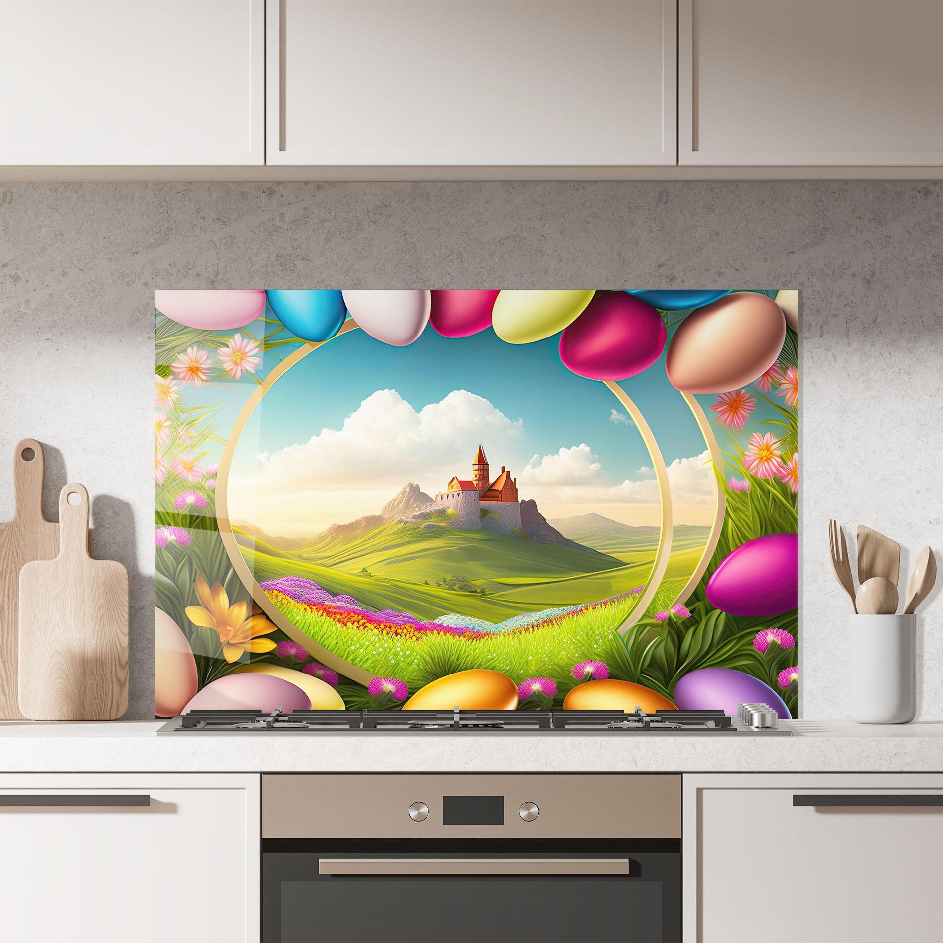 Panou Sticla Bucatarie Easter Eggs Castle mockup 7