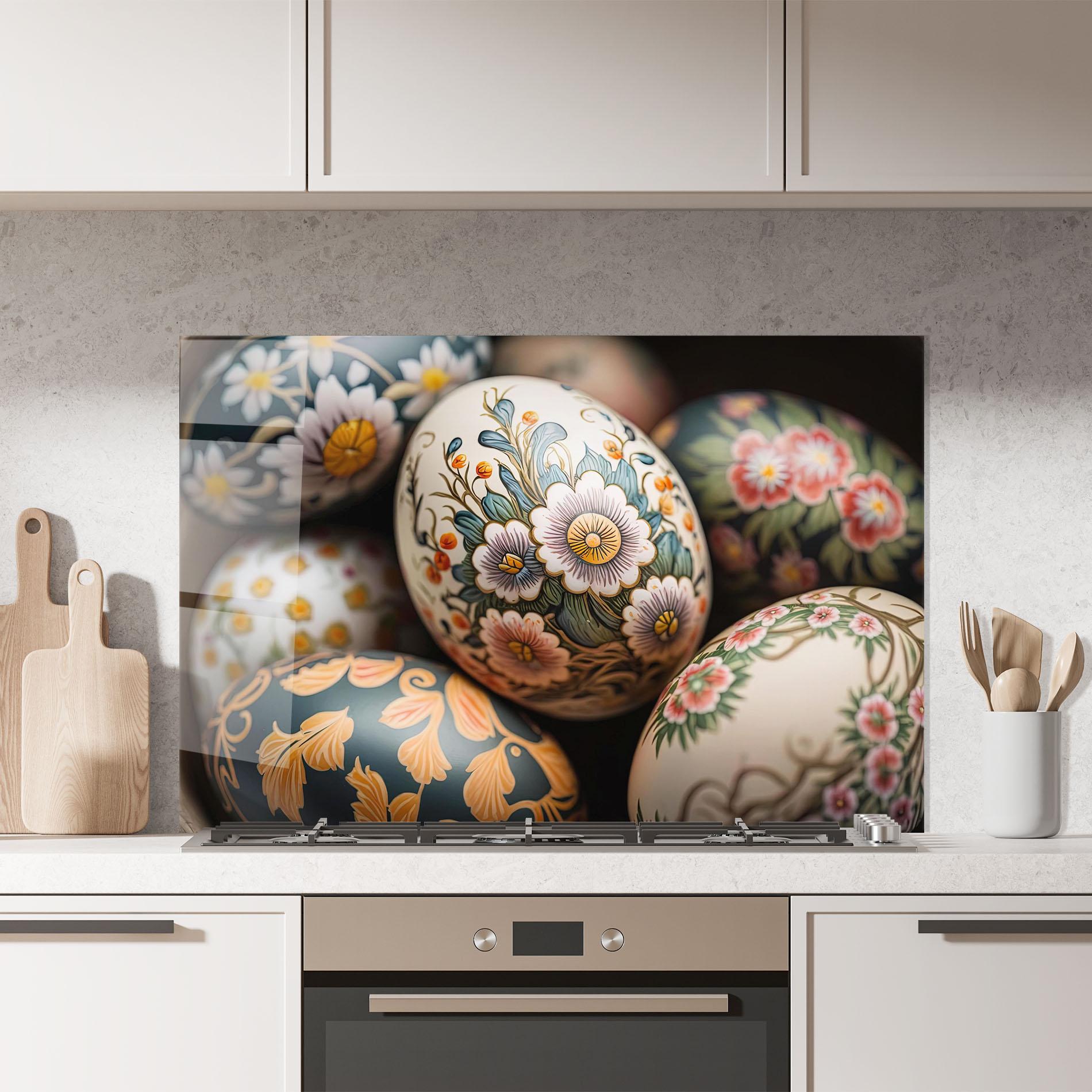 Panou Sticla Bucatarie Floral Painted Eggs mockup 7