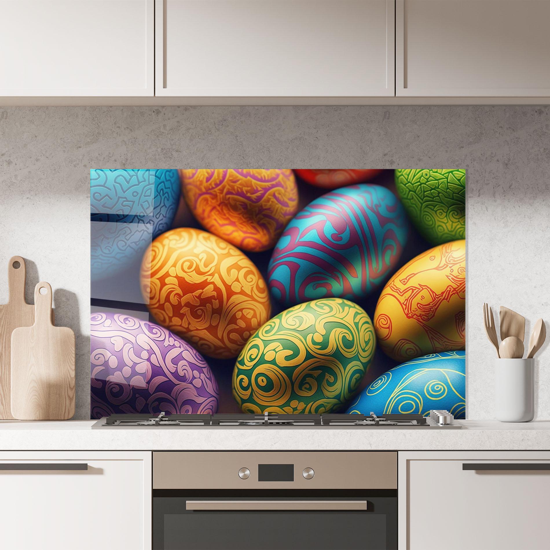 Panou Sticla Bucatarie Orange Green Easter Eggs mockup 7