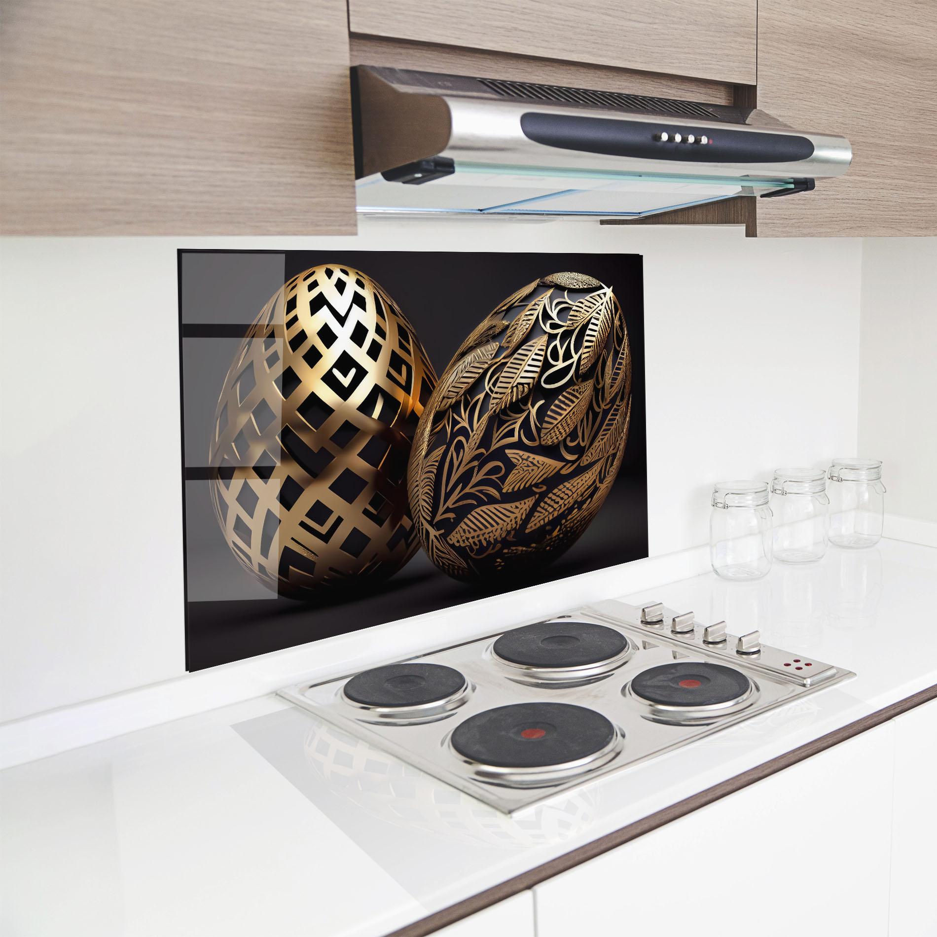 Panou Sticla Bucatarie Black Golden Eggs mockup 8