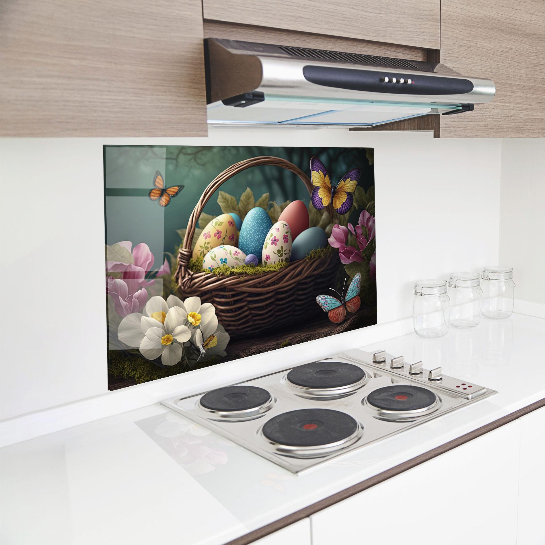 Panou Sticla Bucatarie Easter Eggs Butterfly mockup 8