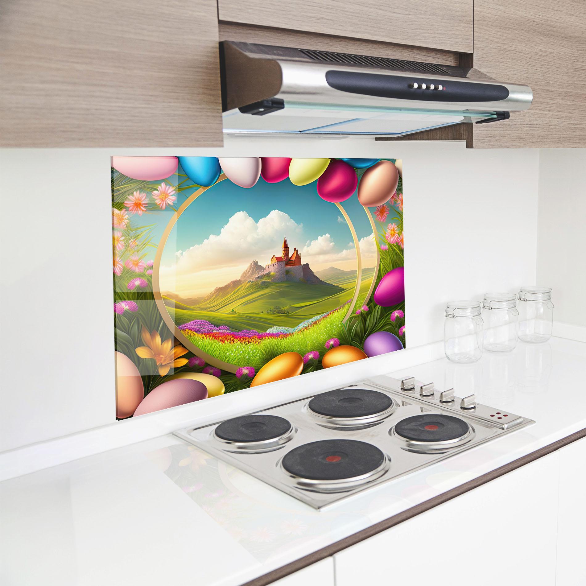 Panou Sticla Bucatarie Easter Eggs Castle mockup 8