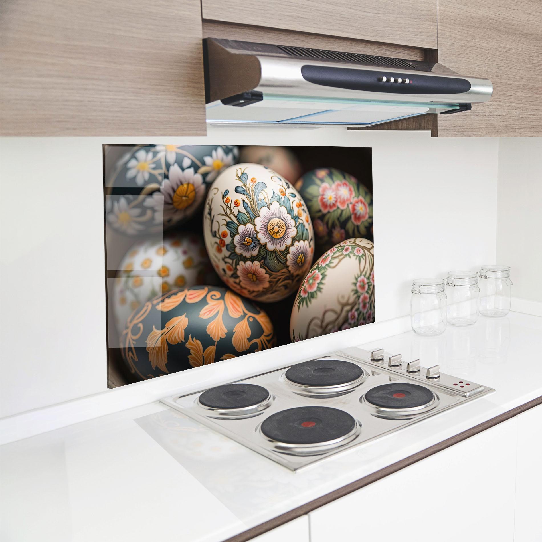 Panou Sticla Bucatarie Floral Painted Eggs mockup 8