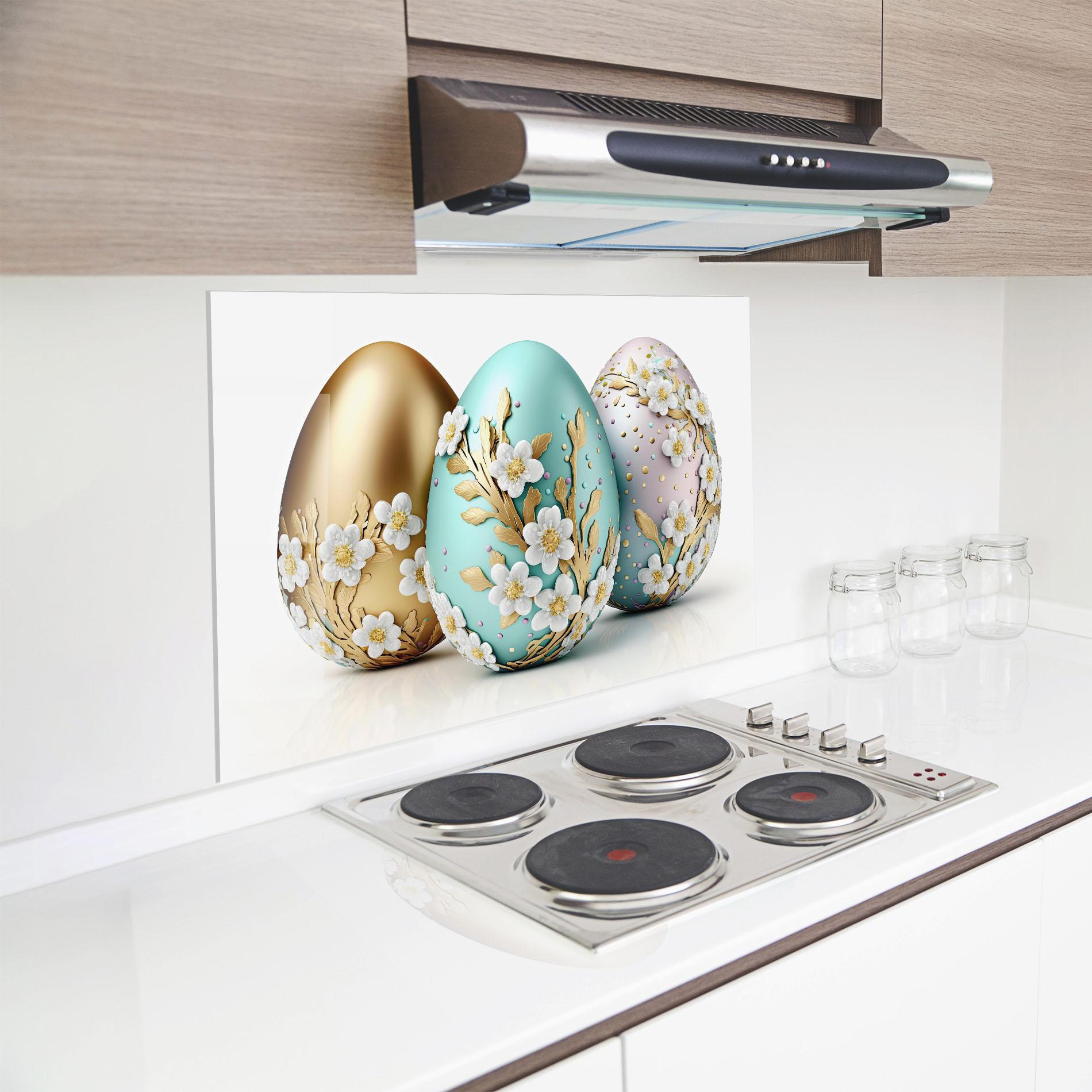 Panou Sticla Bucatarie Gold Blue Easter Eggs mockup 8