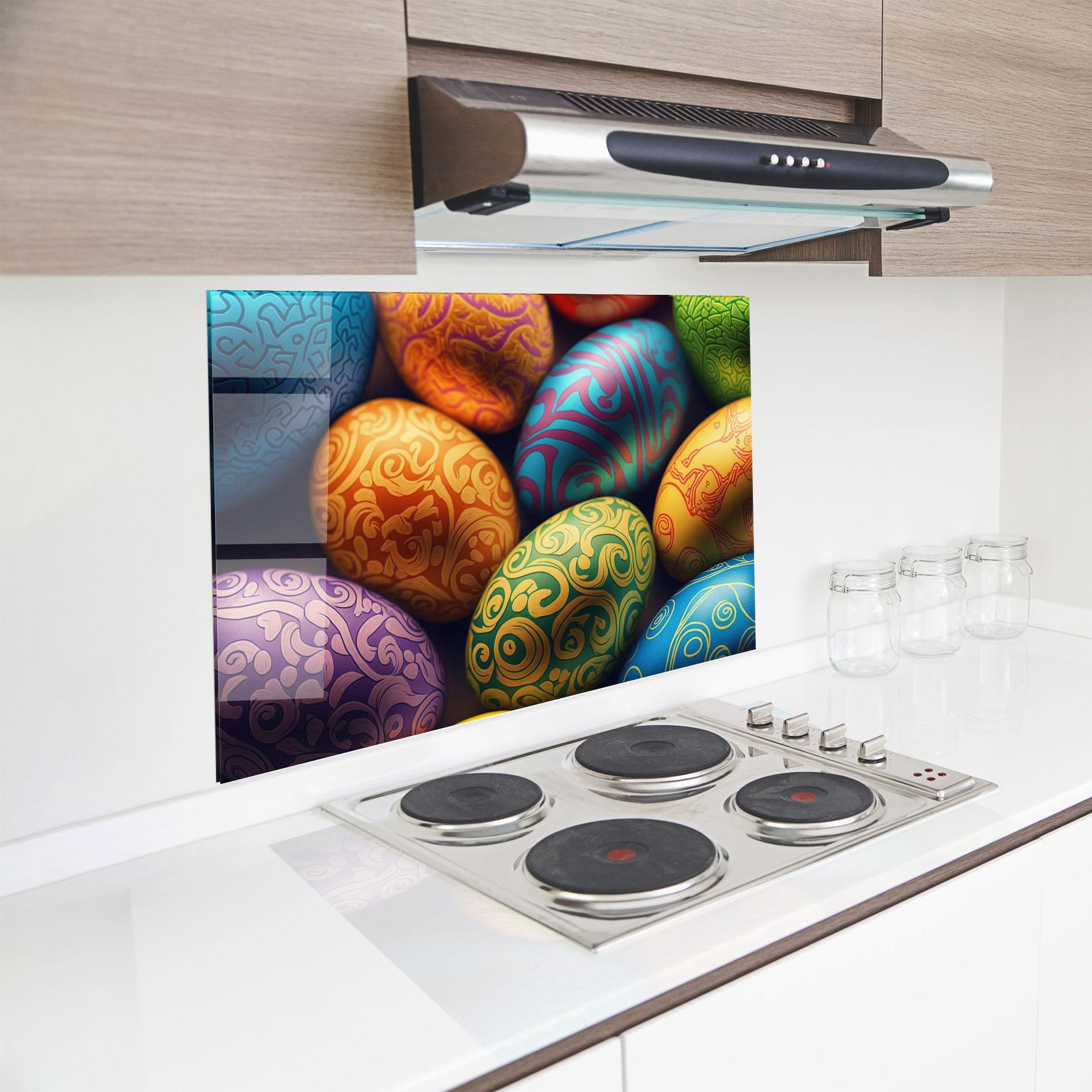 Panou Sticla Bucatarie Orange Green Easter Eggs mockup 8