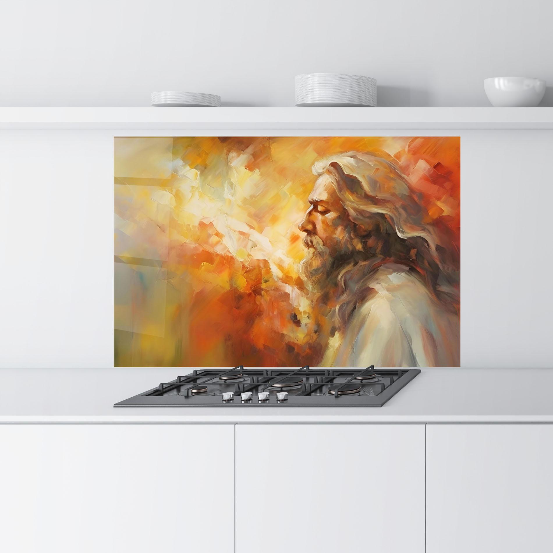 Panou Sticla Bucatarie Christ Oil Painting mockup 9