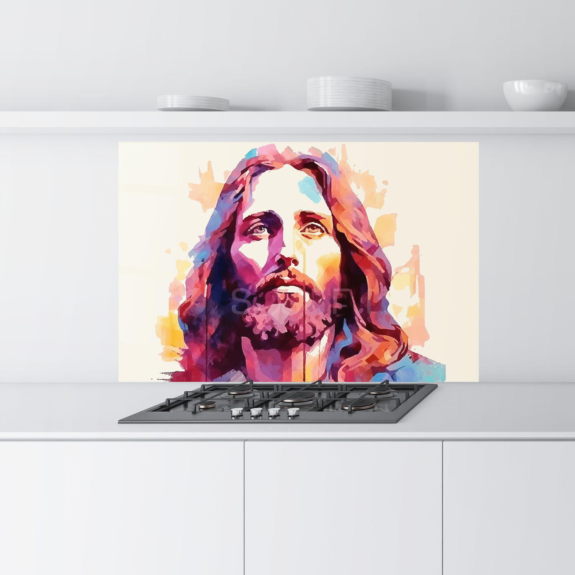Panou Sticla Bucatarie Color Jesus mockup 9