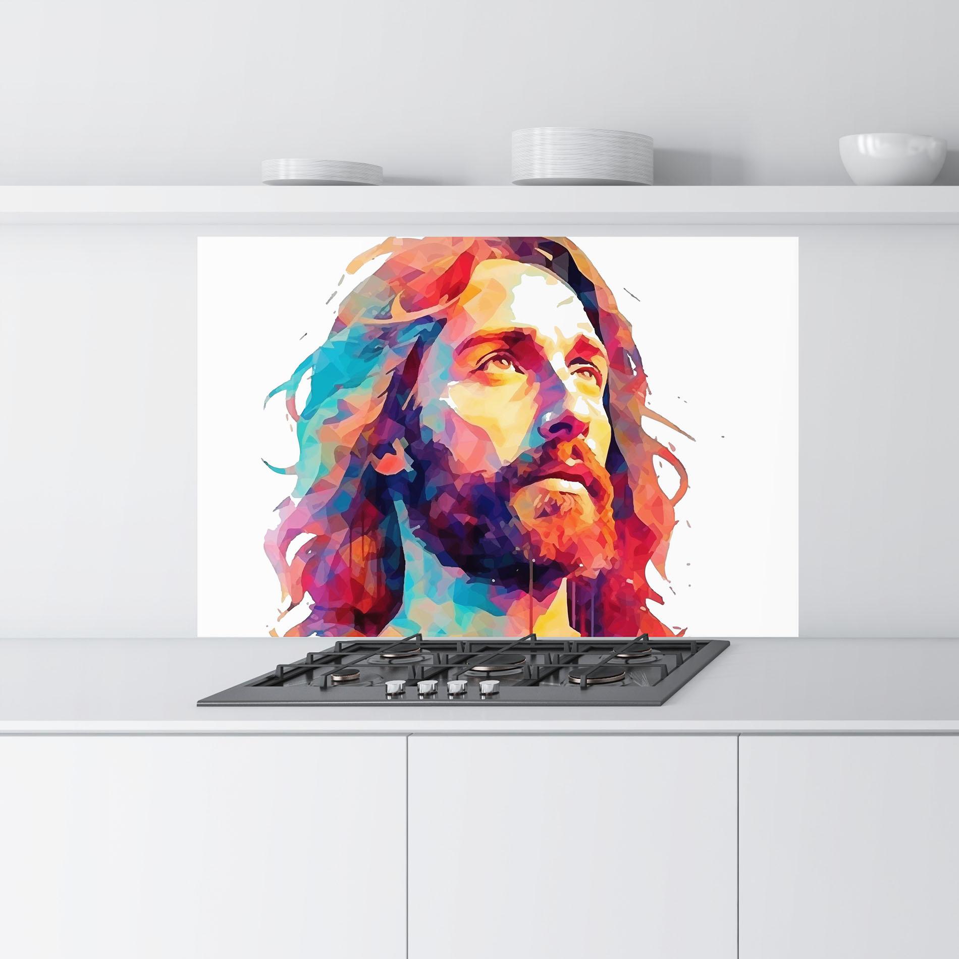 Panou Sticla Bucatarie Colorful Jesus mockup 9