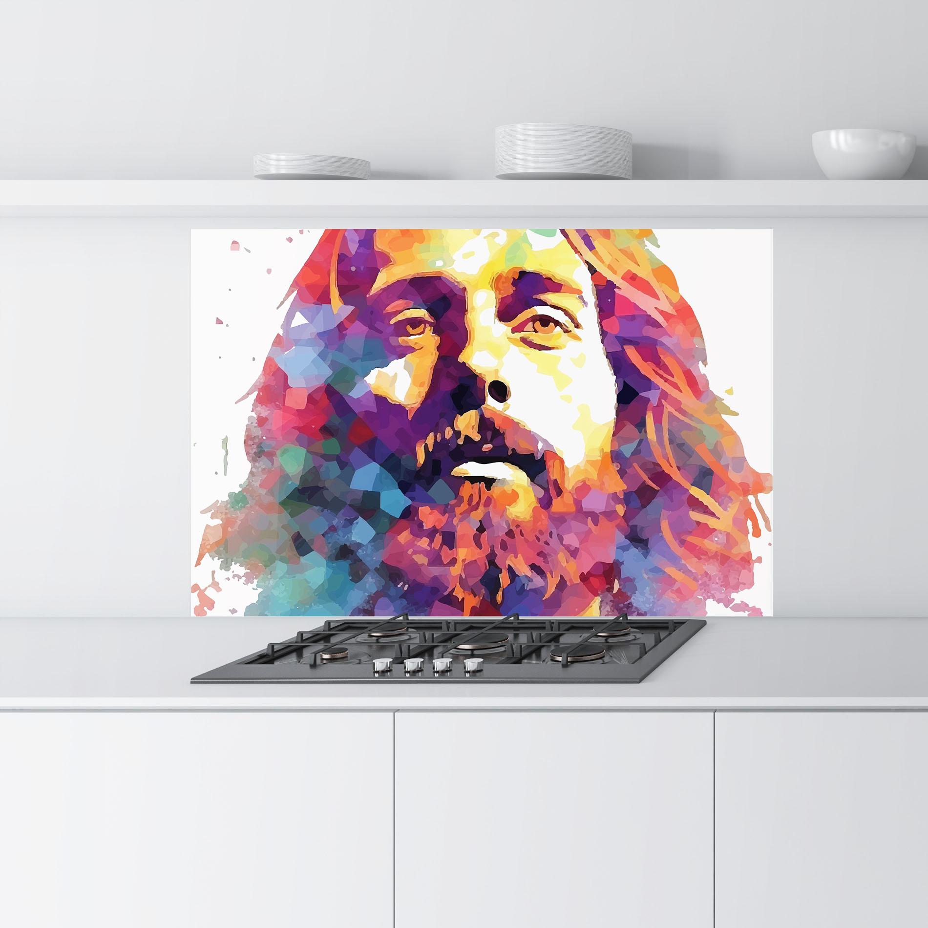 Panou Sticla Bucatarie Colorful Light Jesus mockup 9